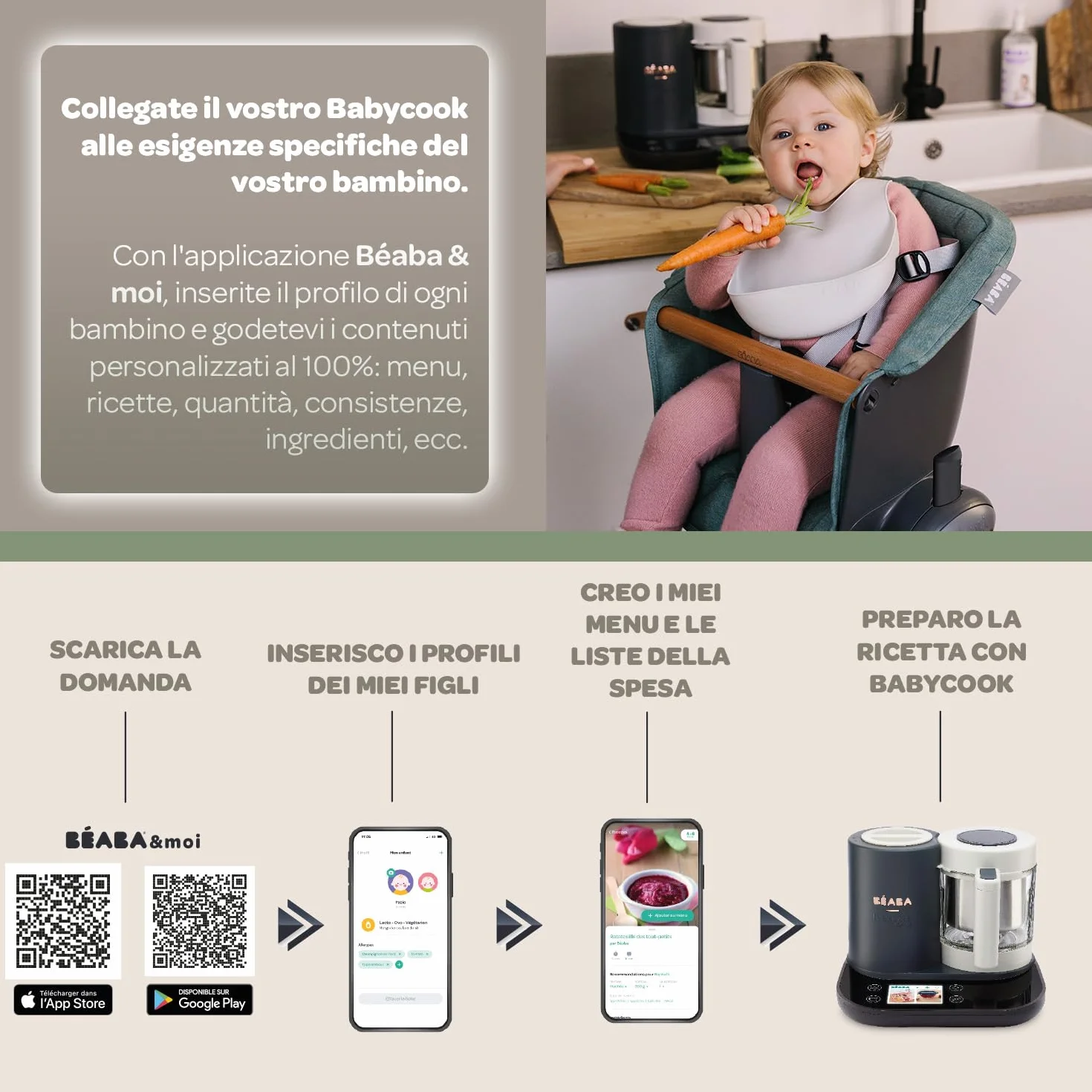 BÉABA BabycookSmart, Cuoci Pappa per Bambini, Bilancia, Ciotola in Vetro, Cestino Acciaio Inox, 2.25 L, Cottura Vapore, Schermo Tattile, Antracite