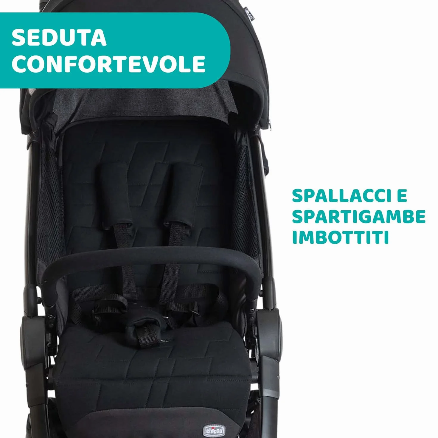 Chicco We Passeggino Leggero e Compatto 0-22 kg Reclinabile Chiusura Una Mano Capotte Parasole Parapioggia Nero
