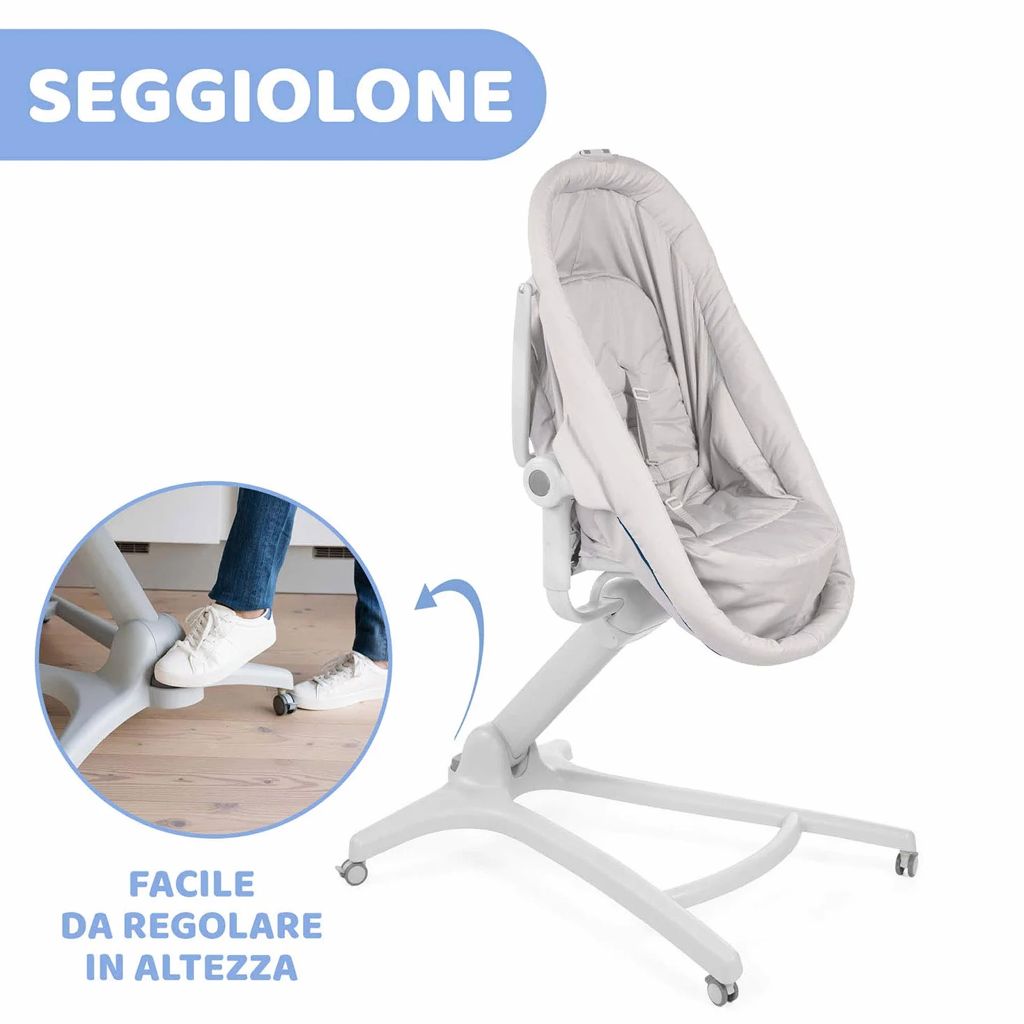 Chicco Baby Hug 4 In 1 Sdraietta Neonato Rialzata, Seggiolone Pappa E Sedia Da Tavolo, Beige, 85 x 60 x 122 Cm