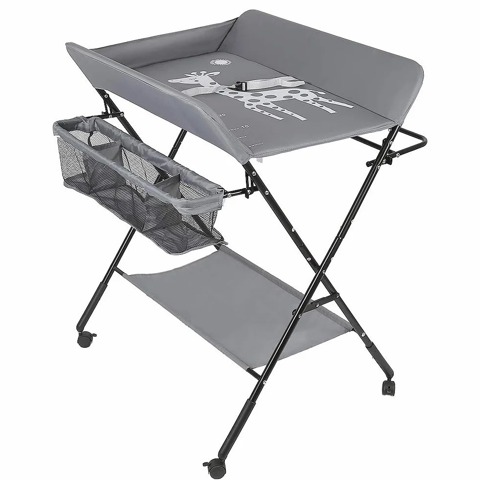 Fasciatoio Pieghevole e Mobile Multifunzionale con Misura, Tavolo Cambio Pannolini Bebè MAX 50 kg