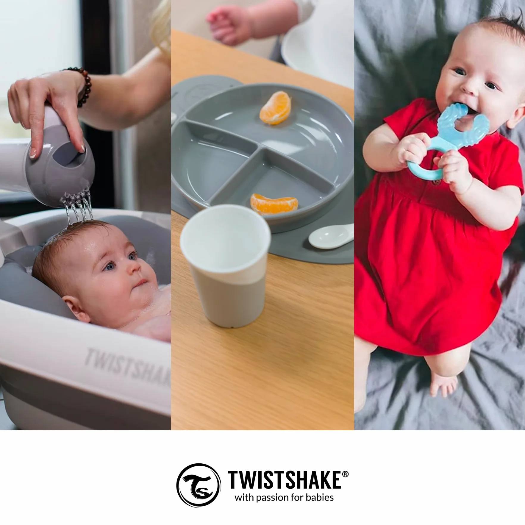 Twistshake Vaschetta Bagnetto Pieghevole Antiscivolo 30L | Design Ergonomico e Compatto | Vasca Portatile Neonati | Doccia Bimbi Sicura | Utilizzo da 0+ Mesi | Grigio Bianco