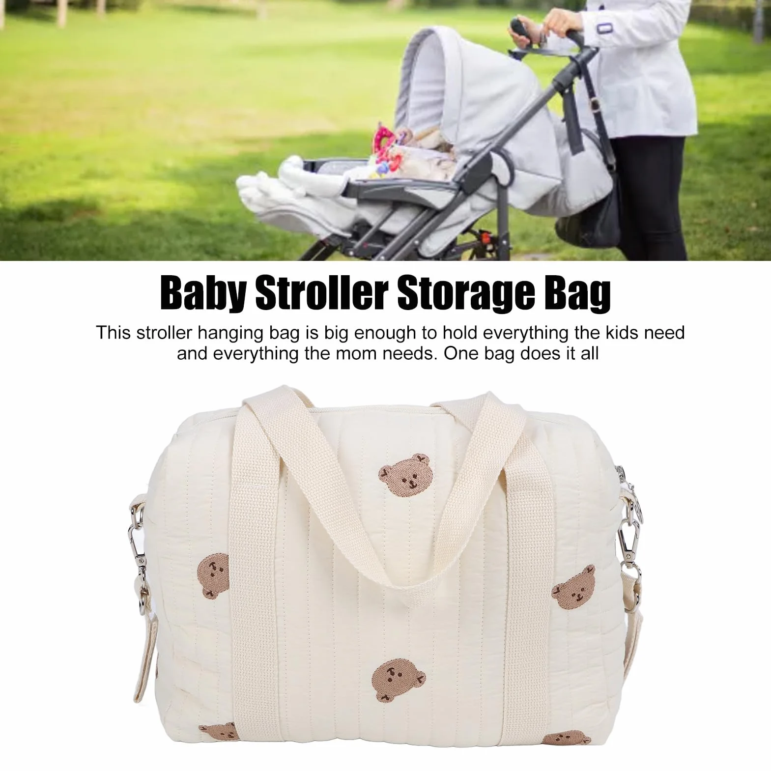 Borsa Portaoggetti per Passeggino, Grande Capacità, Tasca con Cerniera, Riutilizzabile (Borsa de'orso)
