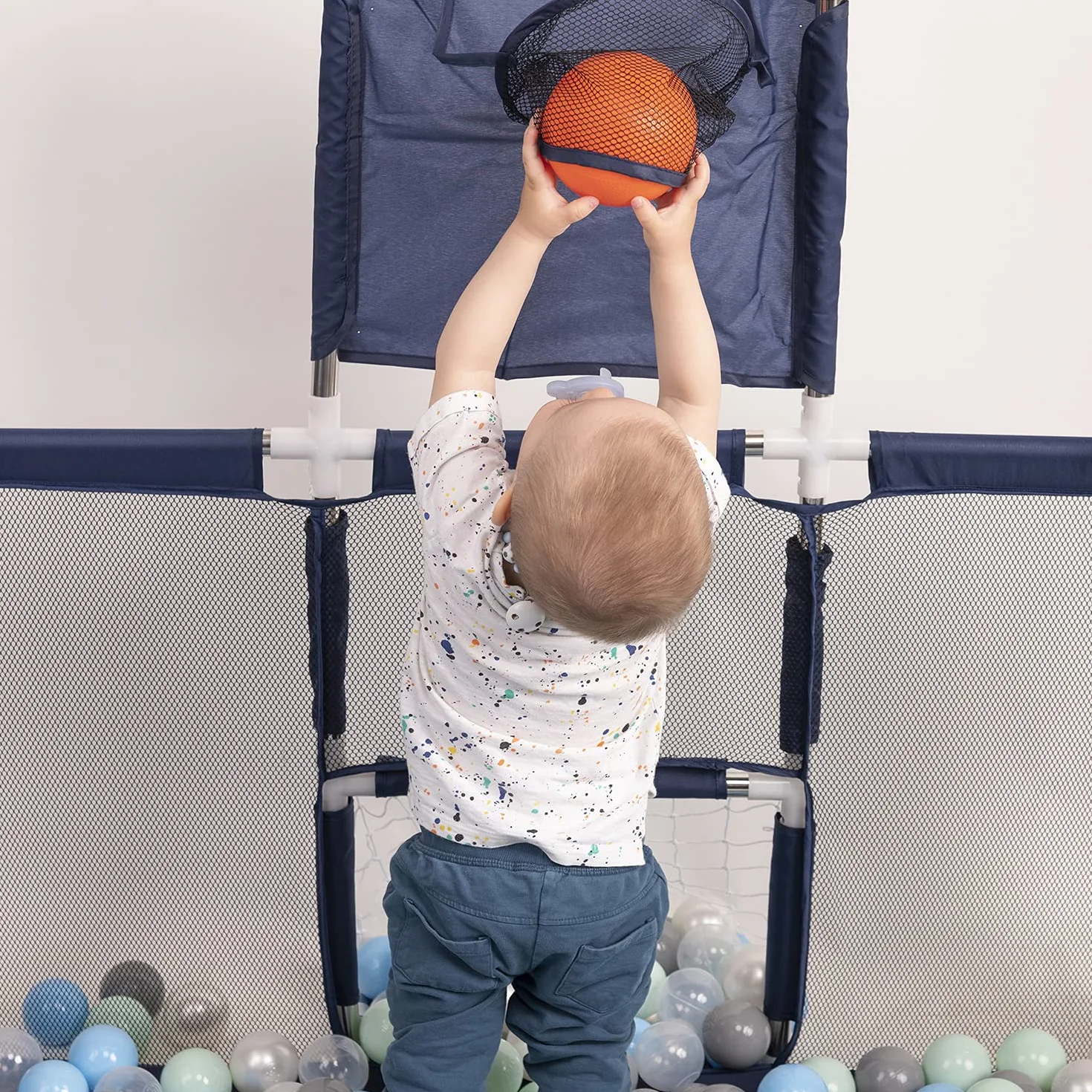 Selonis Recinto Per Bambini Con 900 Palline 6 Cm, Playground Box, Beige: Giallo/Verde/Blu/Rosso/Arancione