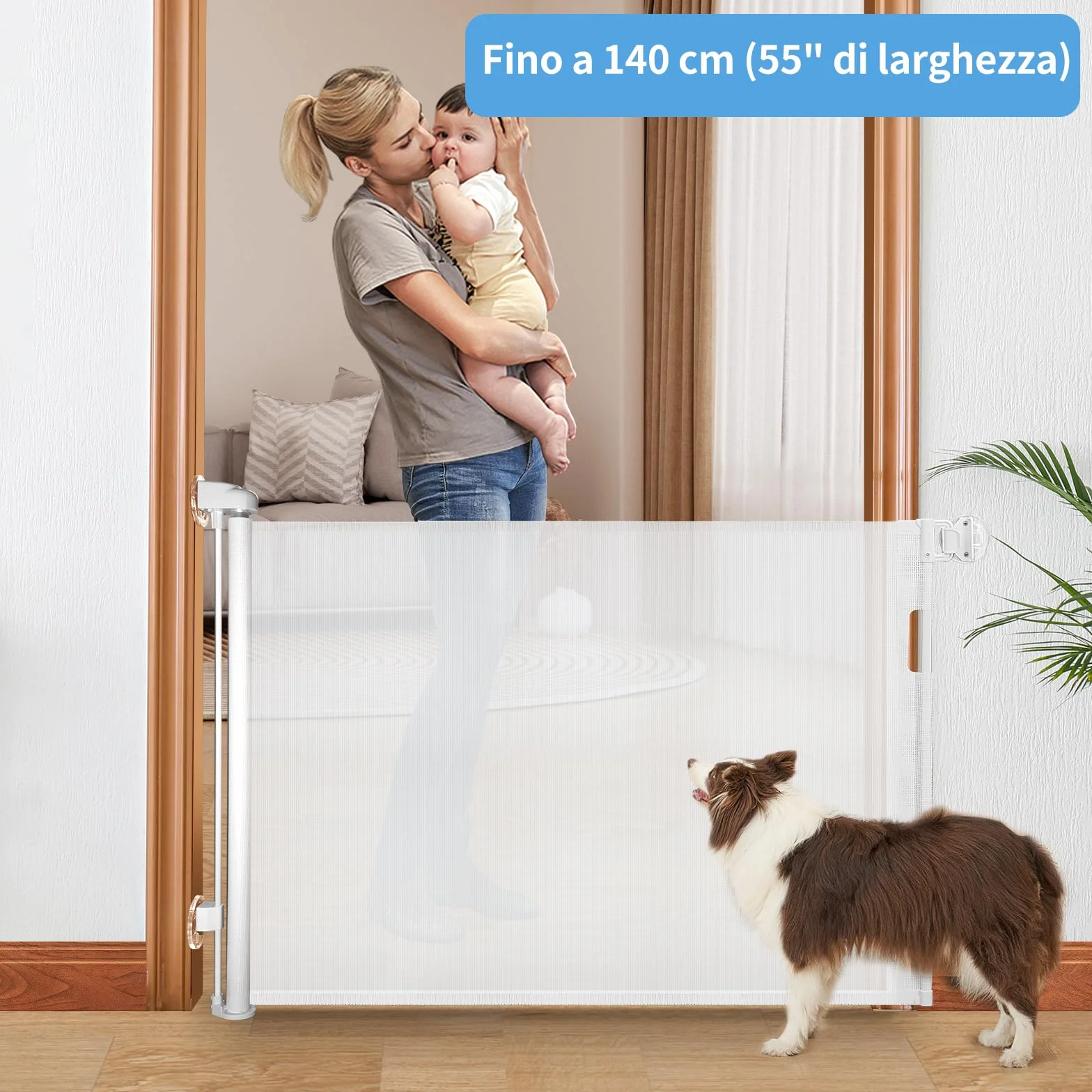Cancelletto Estensibile per Scale 0-140 cm Porta Retrattile per Bambini e Animali Domestici Bianco