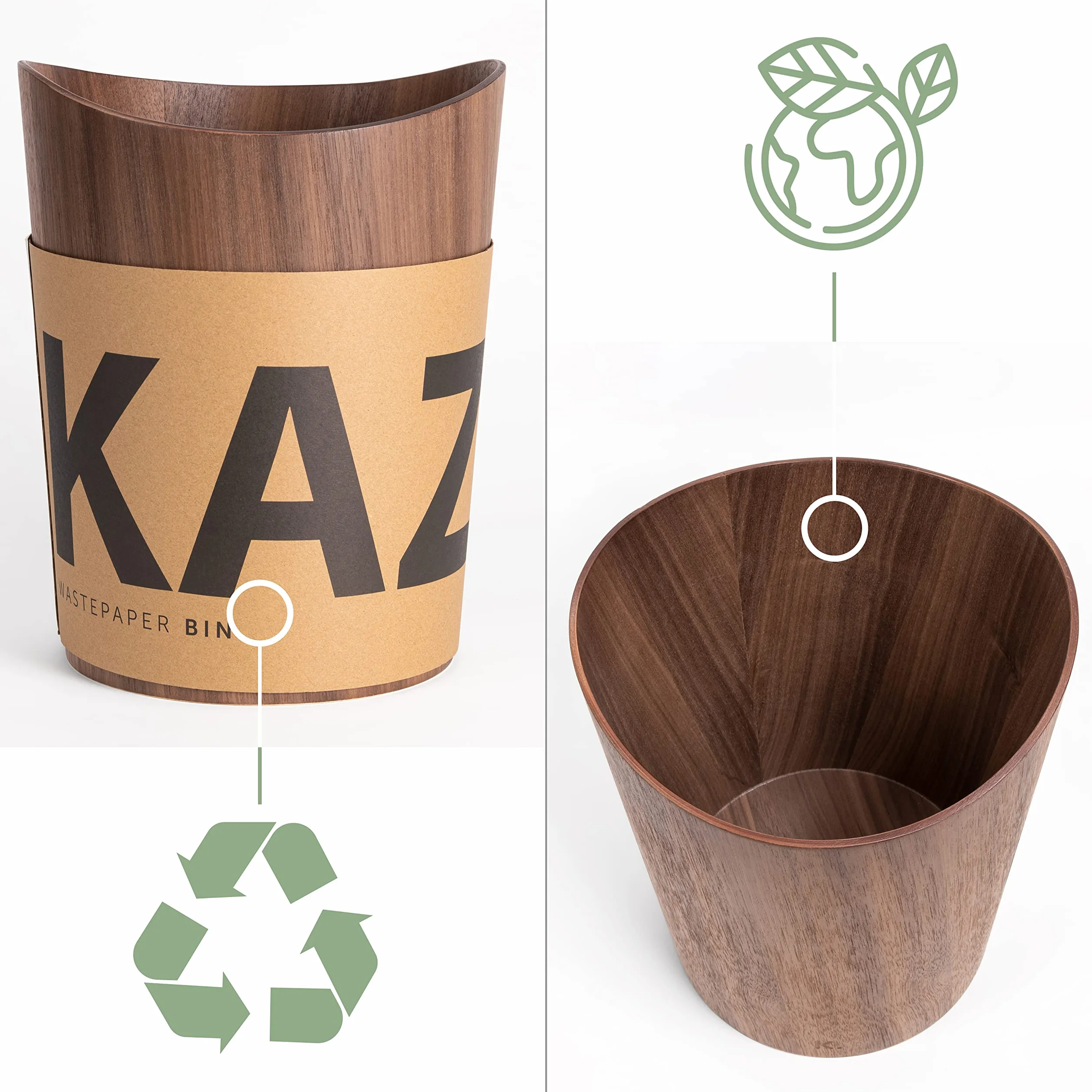 Kazai Cestino Gettacarte in Vero Legno Börje 9 Litri Noce