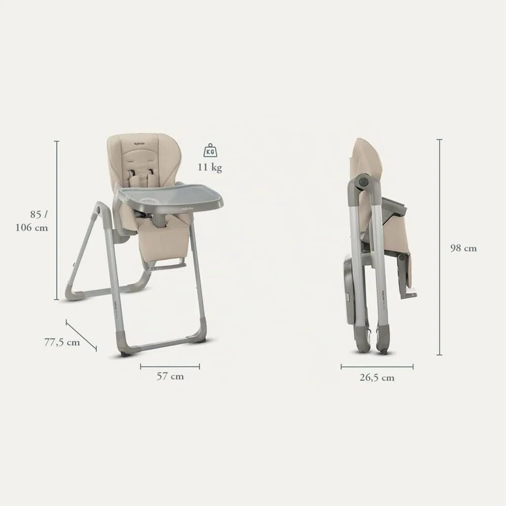 Inglesina My Time Seggiolone Pappa, Butter, Reclinabile dalla Nascita ai 36 Mesi, Pieghevole, Design Moderno, Comfort e Igiene Massimi