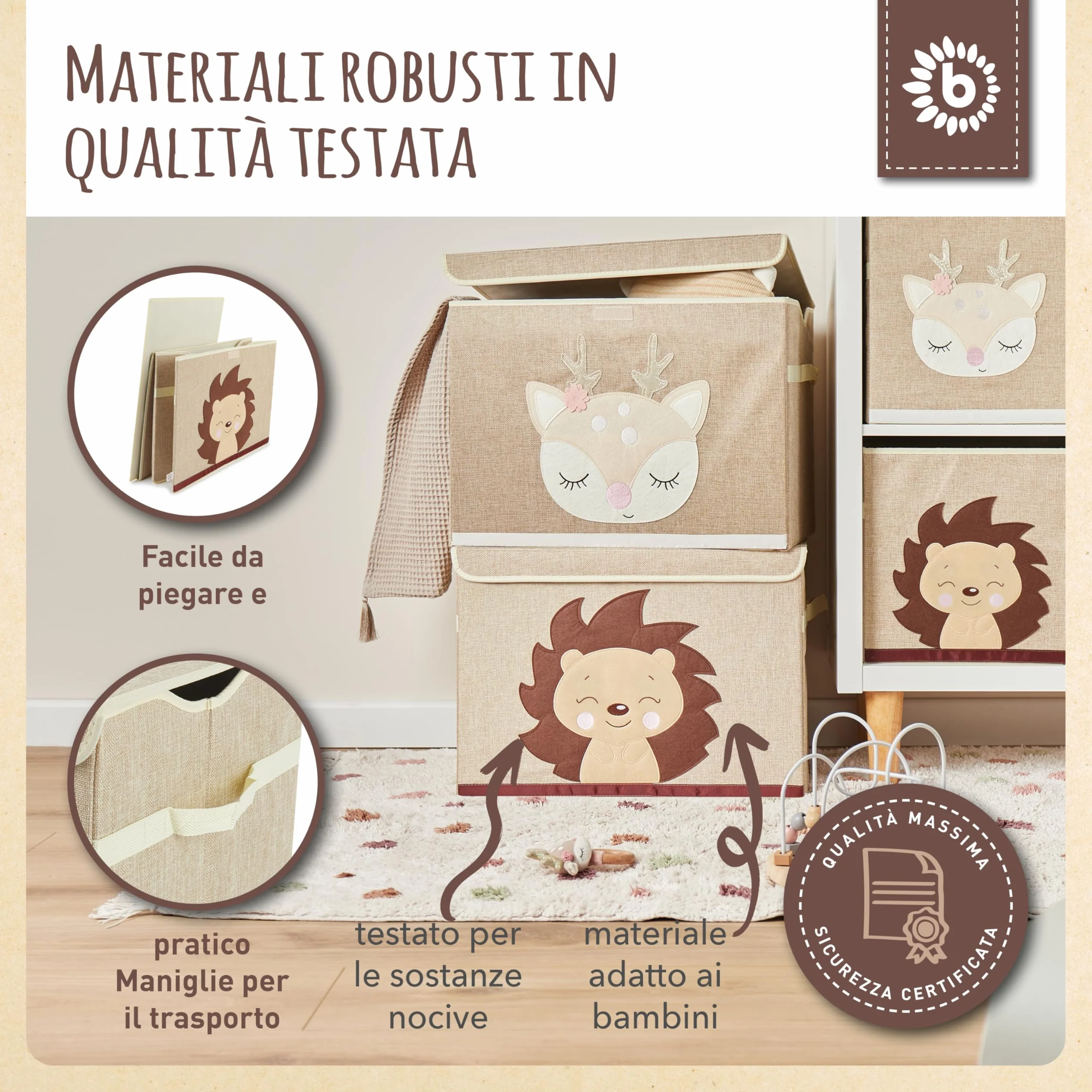 BIECO Scatola portaoggetti pieghevole 65 l 36 x 36 x 51 cm con coperchio