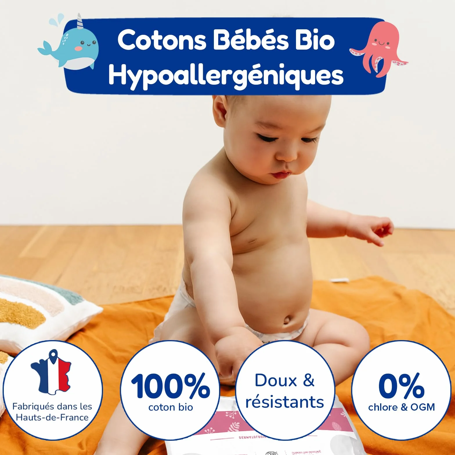 CARRYBOO - Piazza cotone bambino - 100% biologico - Pelle normale e sensibile - Set di 6 - Ultra morbido e resistente - Ipoallergenico - Sbiancato senza cloro - Per tutta la famiglia - Confezione di