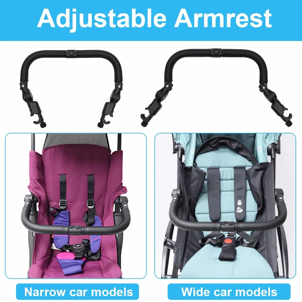 Bracciolo Per Passeggino, 37x25cm Universale Passeggino Paraurti Bar, Barra Paraurti Per Passeggino, Maniglione Per Passeggino Regolabile E Rimovibile, Passeggino Parti Accessori(Nero)