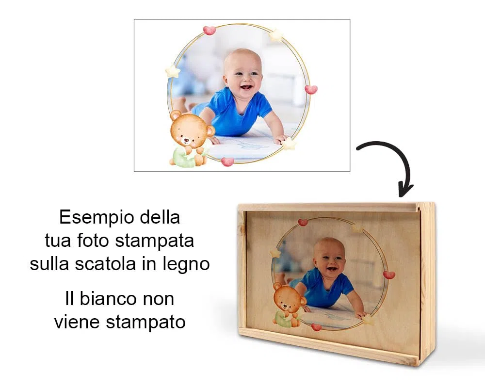 Memory Box Baby Scatola di Legno Personalizzata 36 x 27 x 10 cm Vari Motivi per Nascita e Battesimo Scatola Regalo di Grandi Dimensioni con Coperchio personalizzato (Personalizzata nascita/bambini)