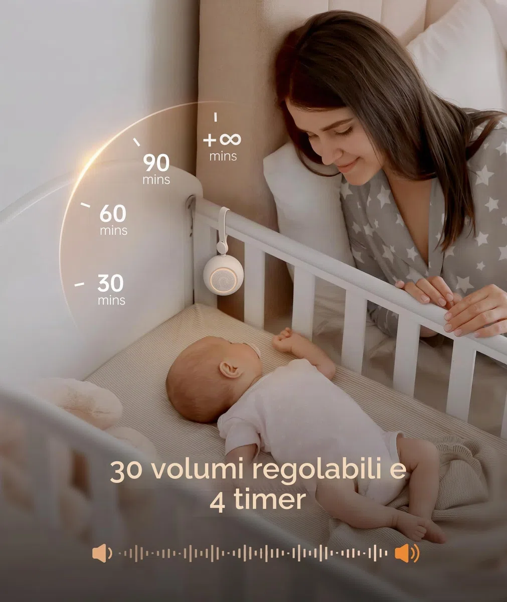 Dreamegg Sleep Lite 1 Macchina Rumore Bianco, Portatile Rumori Bianchi per Neonato con 19 Suoni Rilassanti, Macchina Rumori Bianchi Ricaricabile USB-C con Luci Notturne, 30 Volume, Regali Neonati