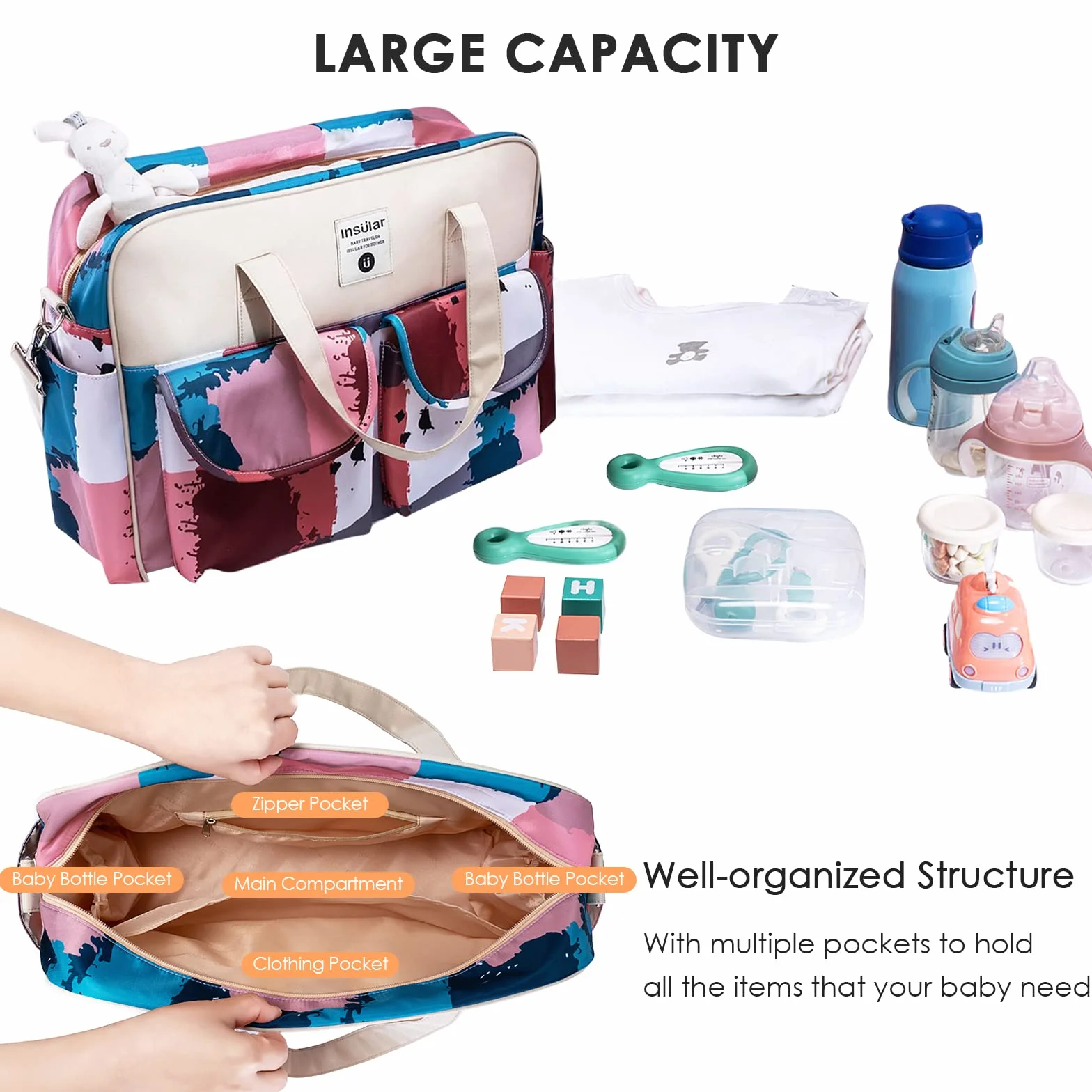 SONARIN Borsa per pannolini Grande capacità Neonato Multifunzione Viaggio con Cinghie e Fasciatoio