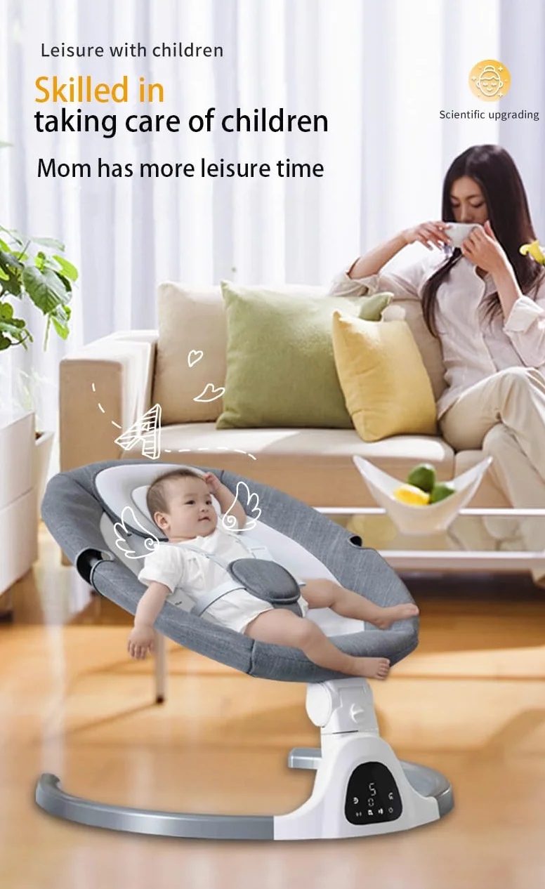 GLOKID Sdraietta Neonati Elettrica，Elettrica Altalena，2in1 Sdraietta dondolo per neonato da 0 fino a 15kg，Cintura di sicurezza a 5 punti，Elettrico per Neonati con telecomando e Bluetooth (YLYGREY)