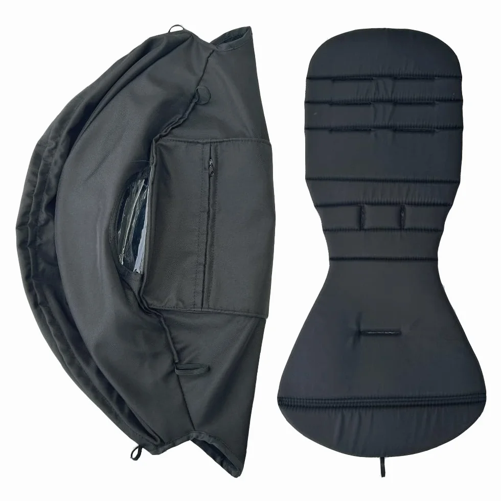 Cuscino per seggiolino e tettuccio per passeggino compatibile con Babyzen YOYO 2 e YOYO+, kit di ricambio per accessori per passeggino, tessuto impermeabile a doppio strato (nero)