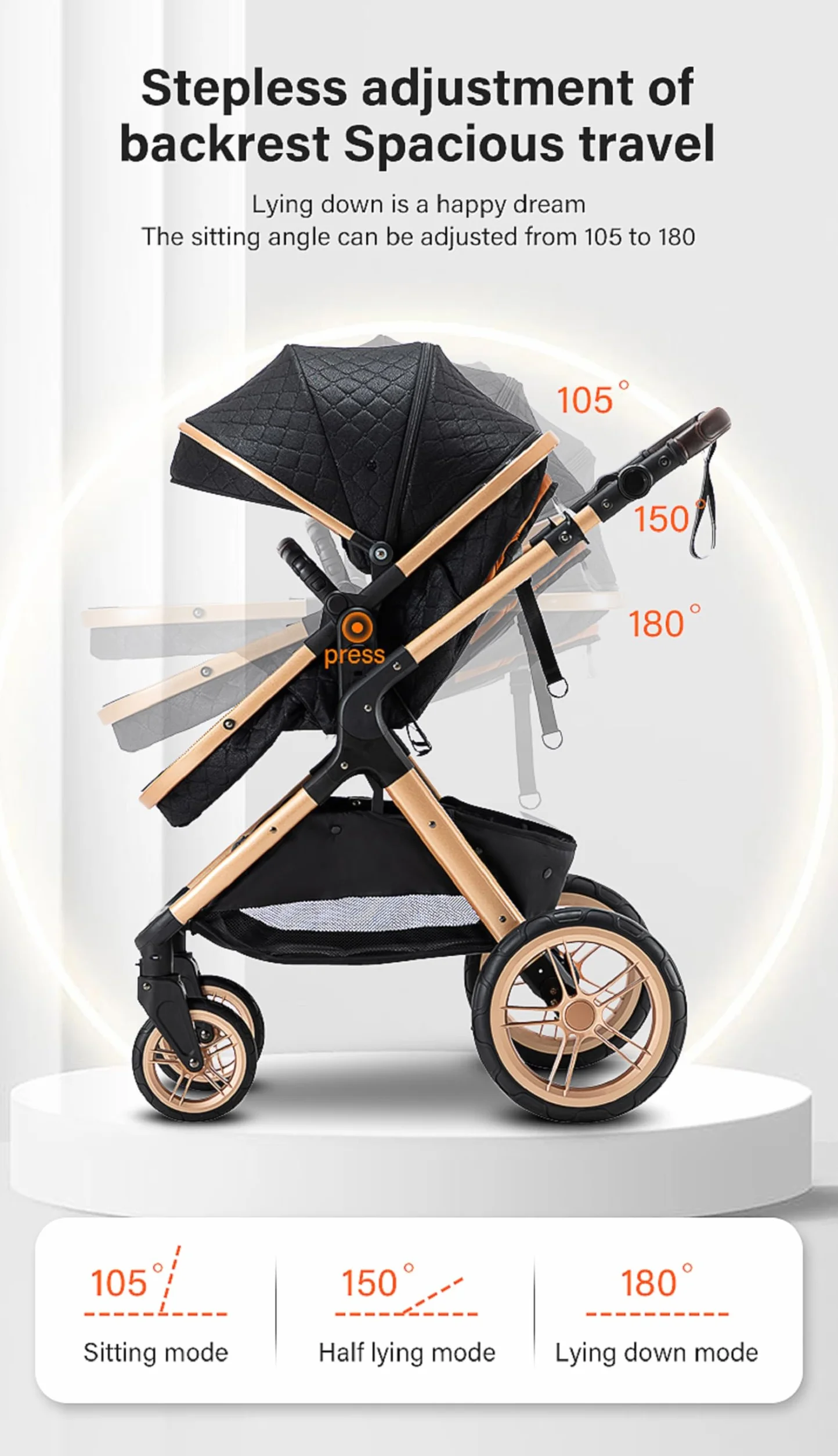 Gondola Passeggino 3 in 1 Pieghevole 25 kg Gomma XX1 Blu