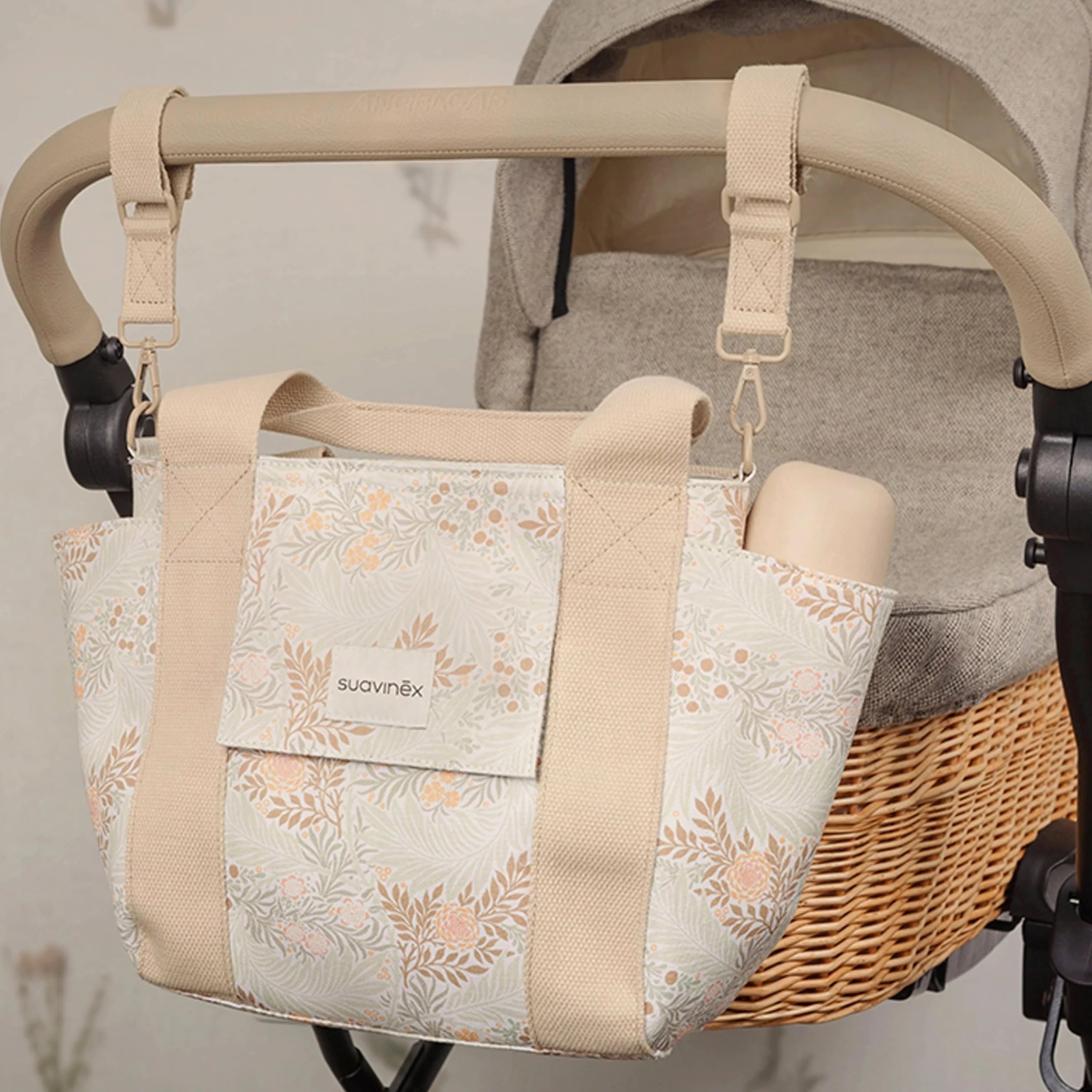 Suavinex Borsa Maternità Organizer per Passeggino con Manici Regolabili, Beige