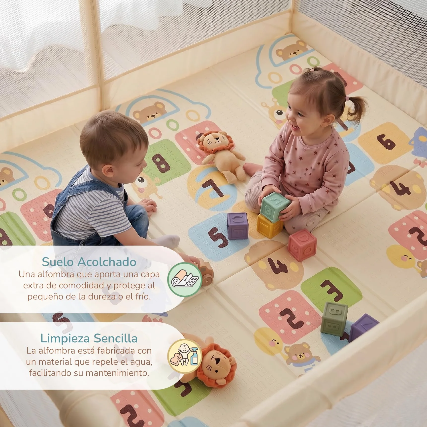 Buddy Baby Parco per bambini 120 x 120 cm pieghevole con rete traspirante e porta laterale vaniglia
