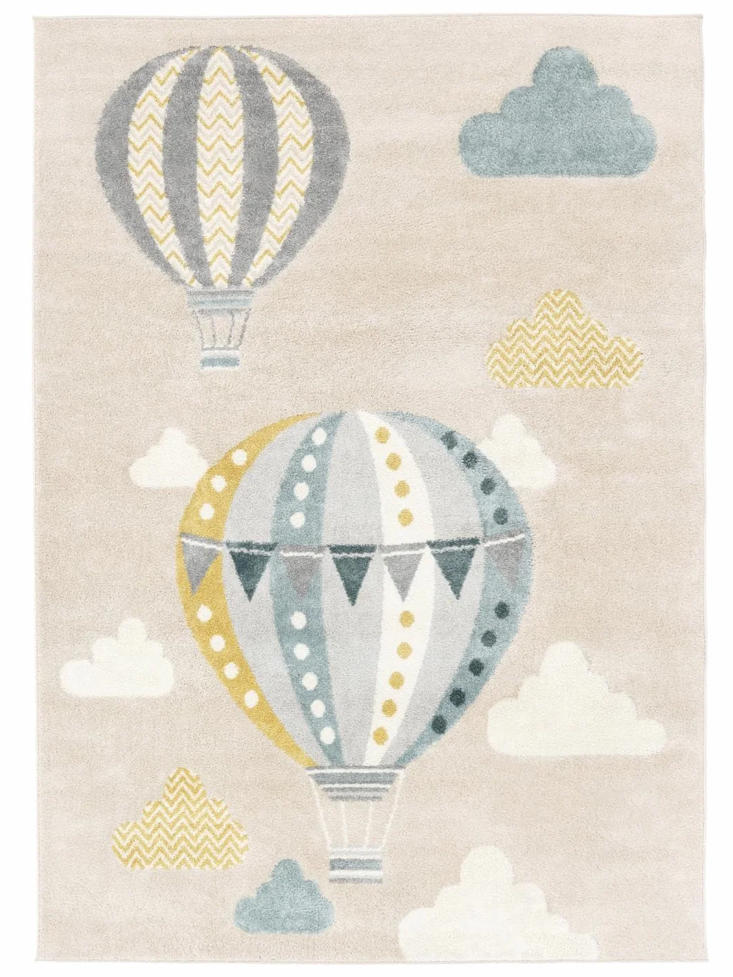 RugVista Balloon Ride, Tappeto per bambini, Moderni Bambini, 100 x 160 cm, Rettangolare, Pelo medio, Cameretta, Lavabile solo a secco, Senza sostanze chimiche pericolose, Beige/Blu