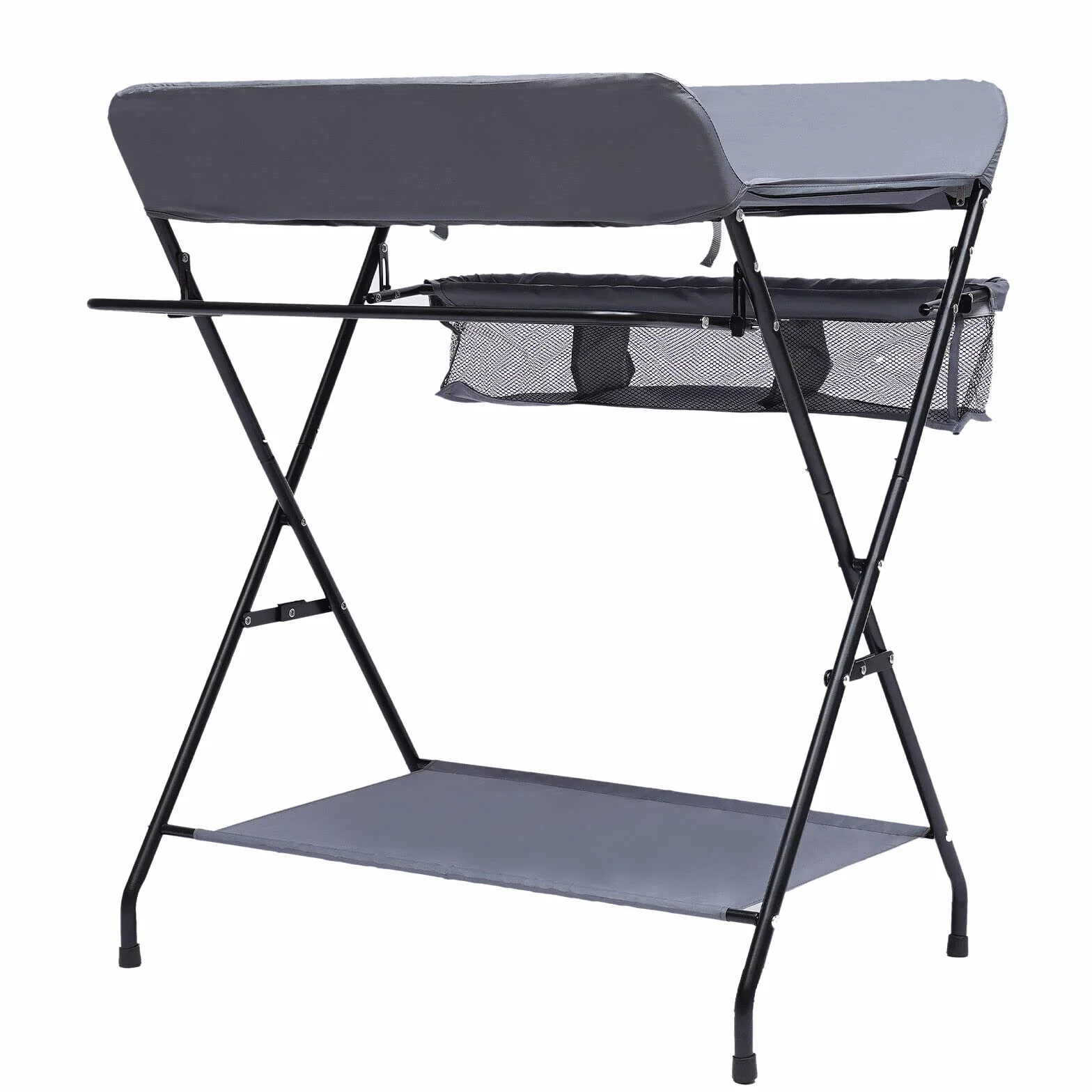 Fasciatoio pieghevole con divisorio rimovibile e cintura di sicurezza, grigio 80x63x96 cm