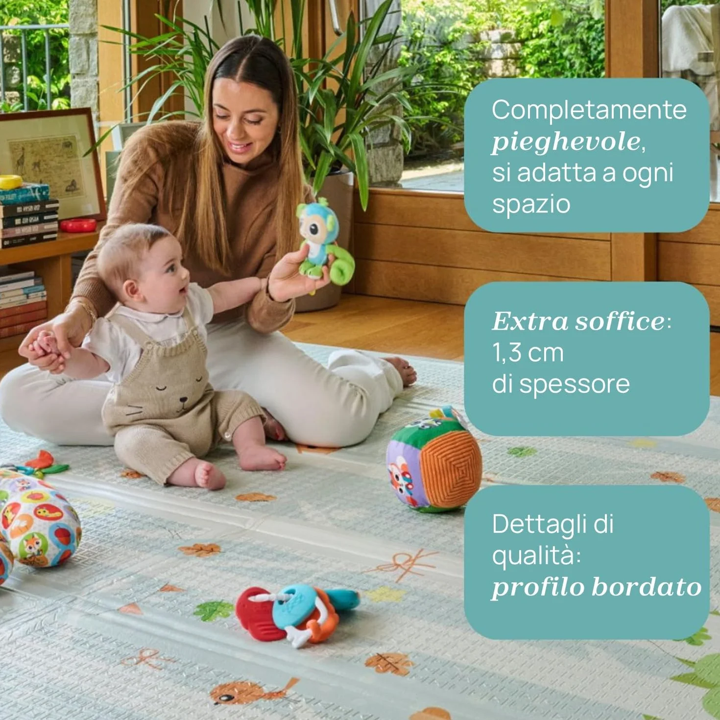 Chicco Tappeto Gioco 2in1 200x180 cm Extra Spessore 1.3 cm Double Face Animali Paesaggio Neonato 0M+