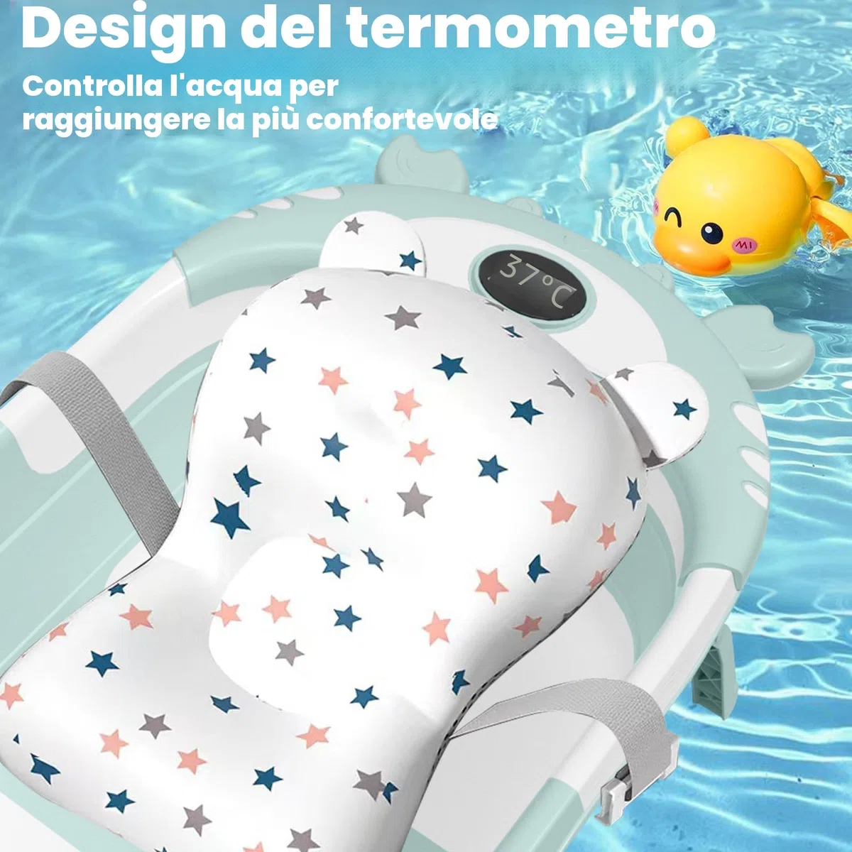 Vaschetta Bagnetto Neonato Pieghevole, Vaschetta Bagnetto Neonato con Termometro E Cuscino Staccabile, Riduttore Vaschette Bagnetto 0-36 Mesi (Verde)
