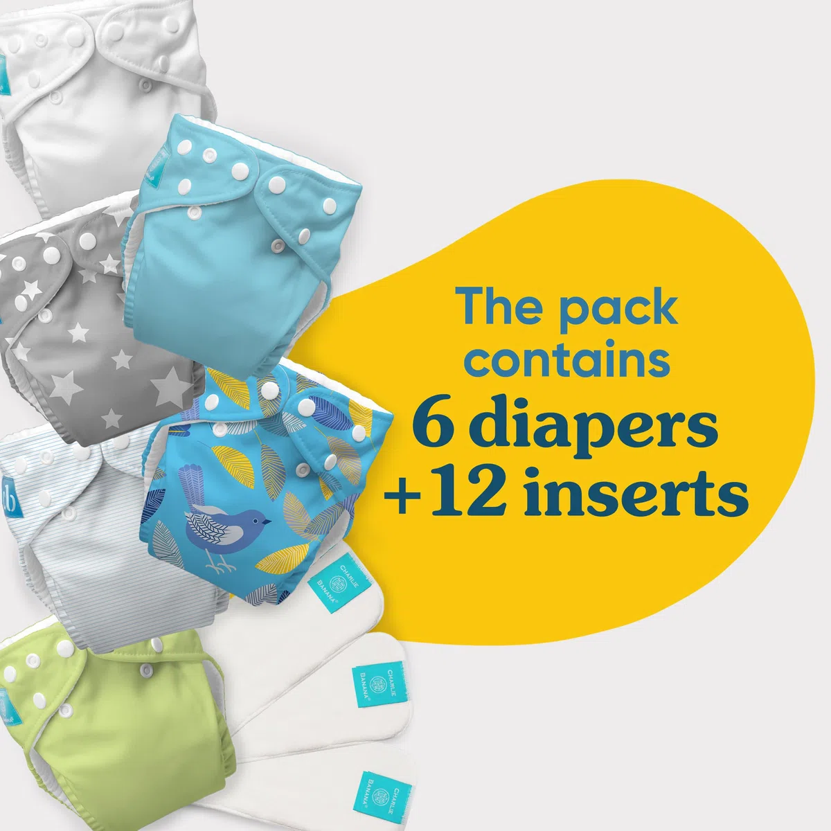 Charlie Banana 6 Diapers 12 Inserts Twitter Star, One Size Hybrid AIO