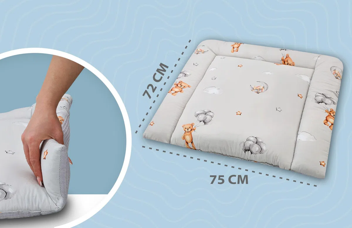 Materassino fasciatoio 75x72 cm - cuscino neonato in cotone lavabile pieghevole e portatile materasso da viaggio tappetino per cassettiera lavatrice e tavolo 75 x 72 Oeko-Tex Orsetti