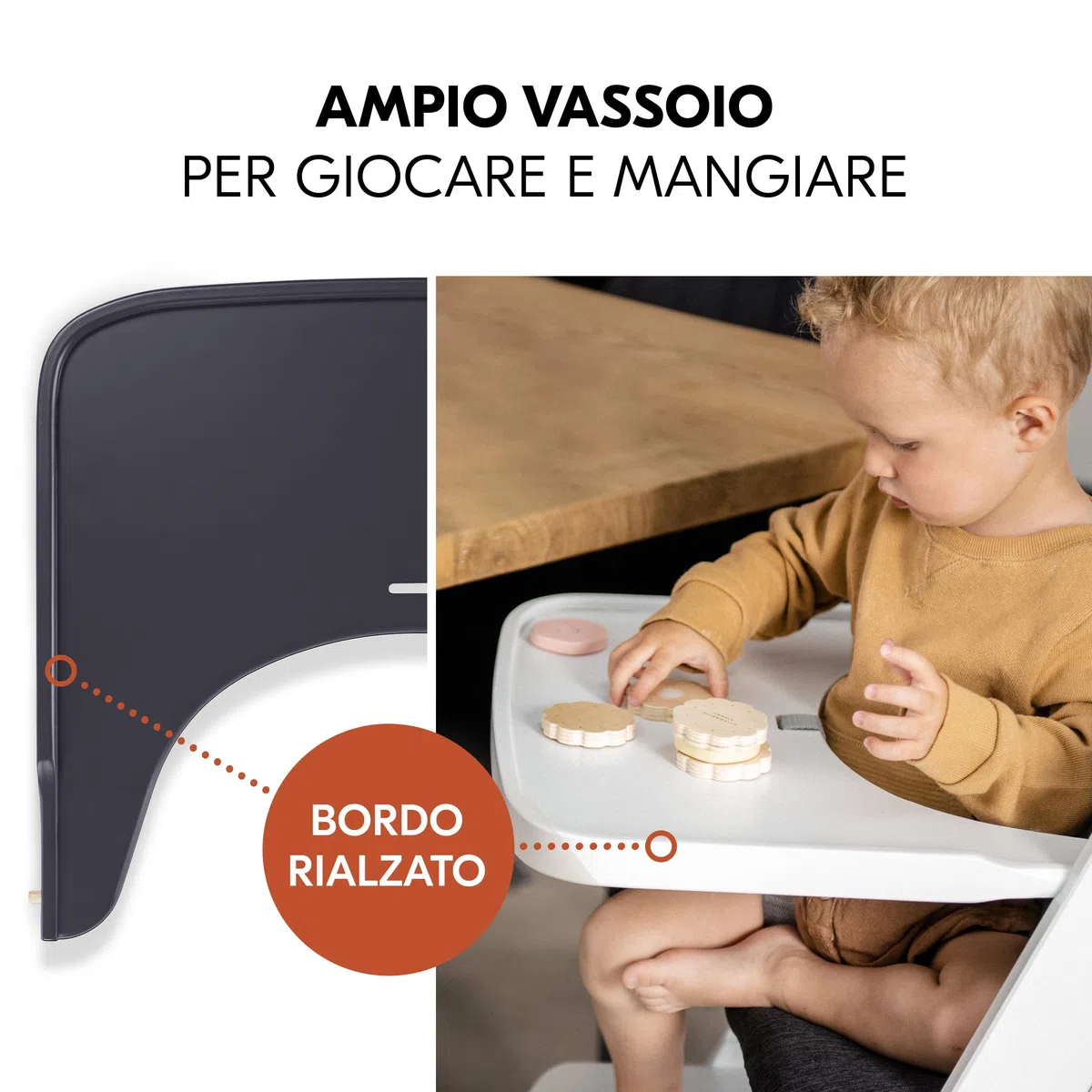 hauck Seggiolone Beta+ Newborn Set Eco Bouncer - Sediolone Pappa Bimbi in Legno Da 0 Mesi con Sdraietta Neonati Dondolo, Cuscino e Vassoio - (Grigio scuro)