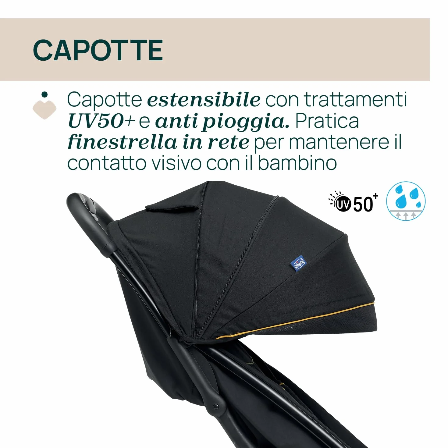 Chicco Glee Passeggino 0+ Mesi-22 Kg Chiusura Automatica Compatta Capotte UV50+ Antipioggia Schienale Reclinabile Poggiagambe Grigio