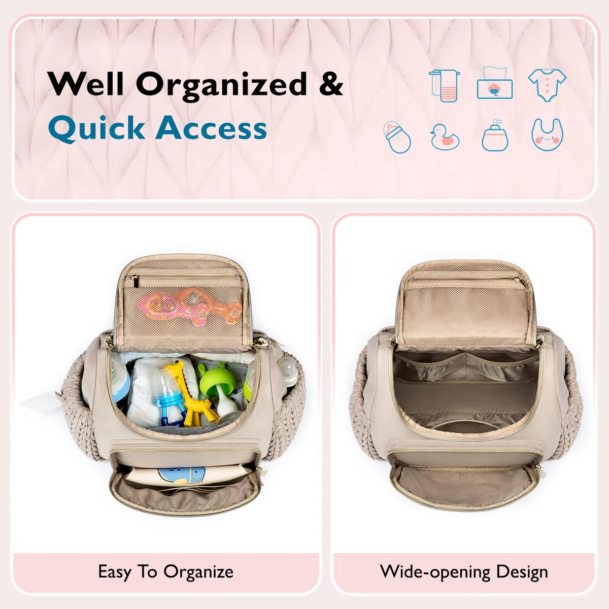 mommore Borsa fasciatoio, piccolo zaino fasciatoio, elegante zaino da viaggio per bambini, con scomparti isolati, fasciatoio e fissaggio per passeggino
