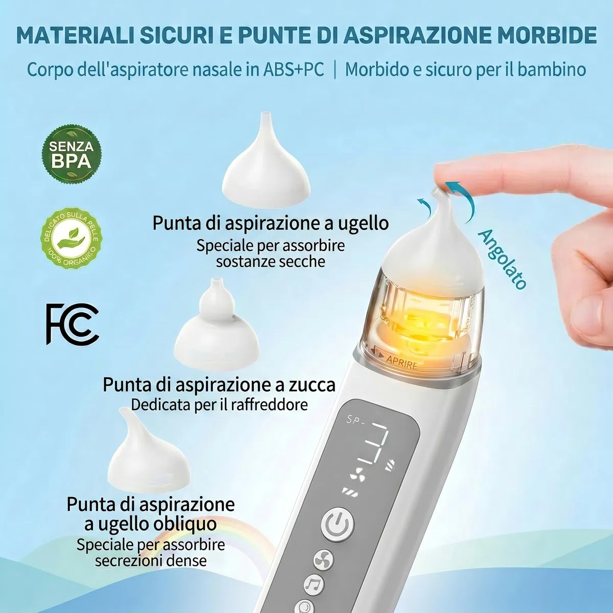 Aspiratore nasale elettrico per bambini – Aspiratore nasale bambino forte 65 kPa per muco bloccato, 58 dB Silenzioso per bambini che dormono, silicone alimentare
