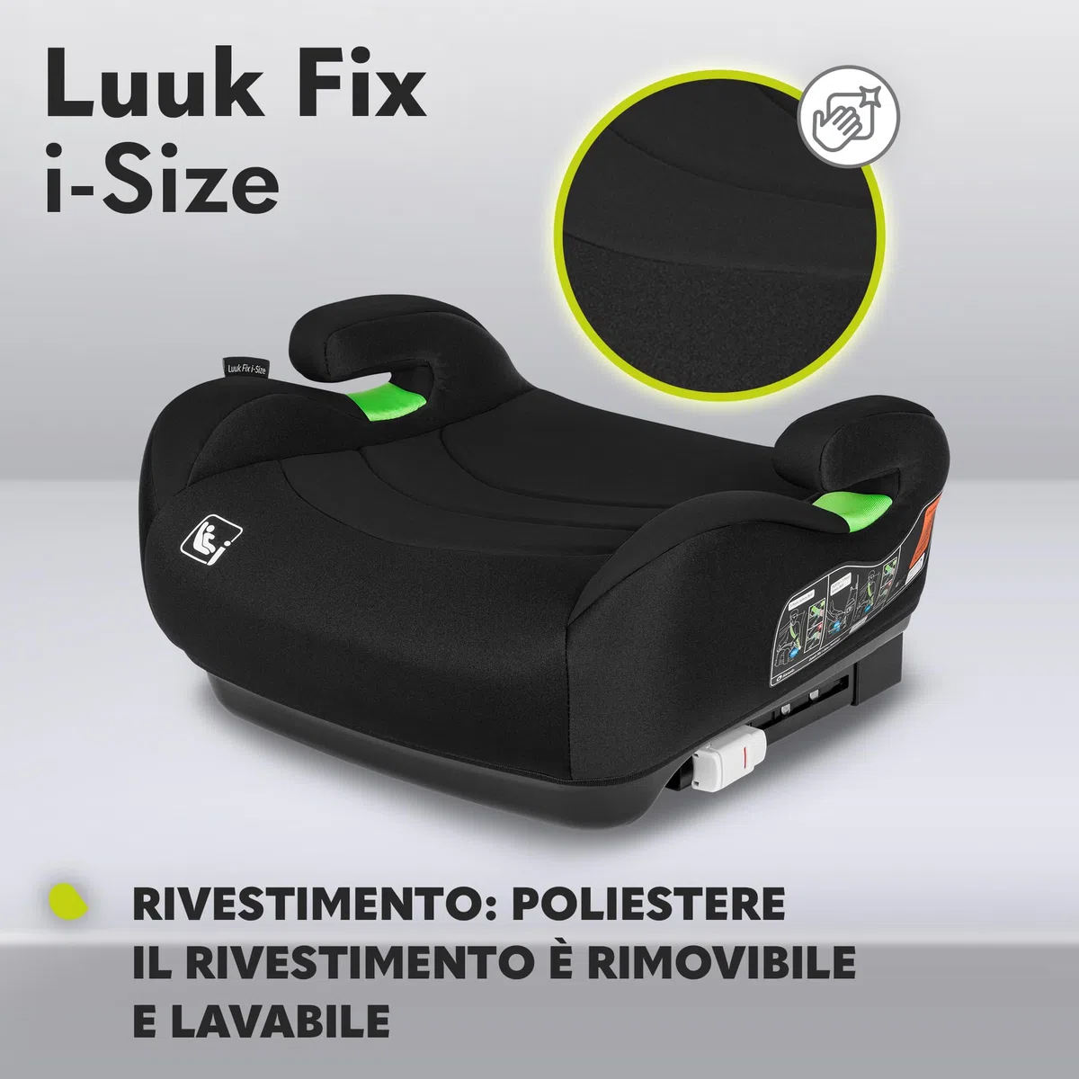 LIONELO Rialzo Auto per bambini LUUK FIX I-Size, Facile Installazione ISOFIX o/e cintura, 125-150 cm 22-36kg Leggero, Comodo, Indicatori, Schiuma Adattiva, Traspirante Lavabile, Car Booster, Braccioli