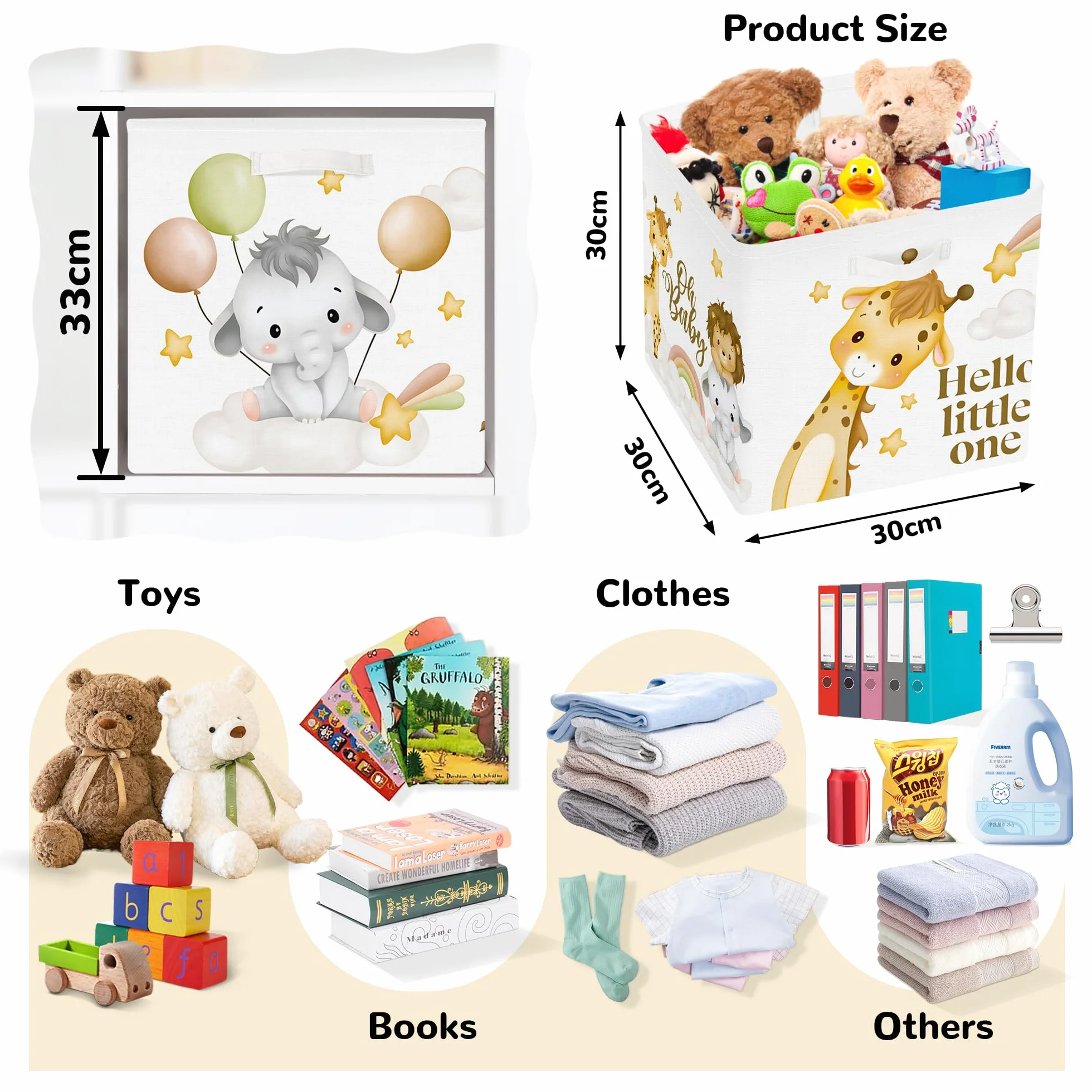 Set di 3 Cubi Portaoggetti Ripiegabili Animale da Sogno Giraffa 30x30x30 cm