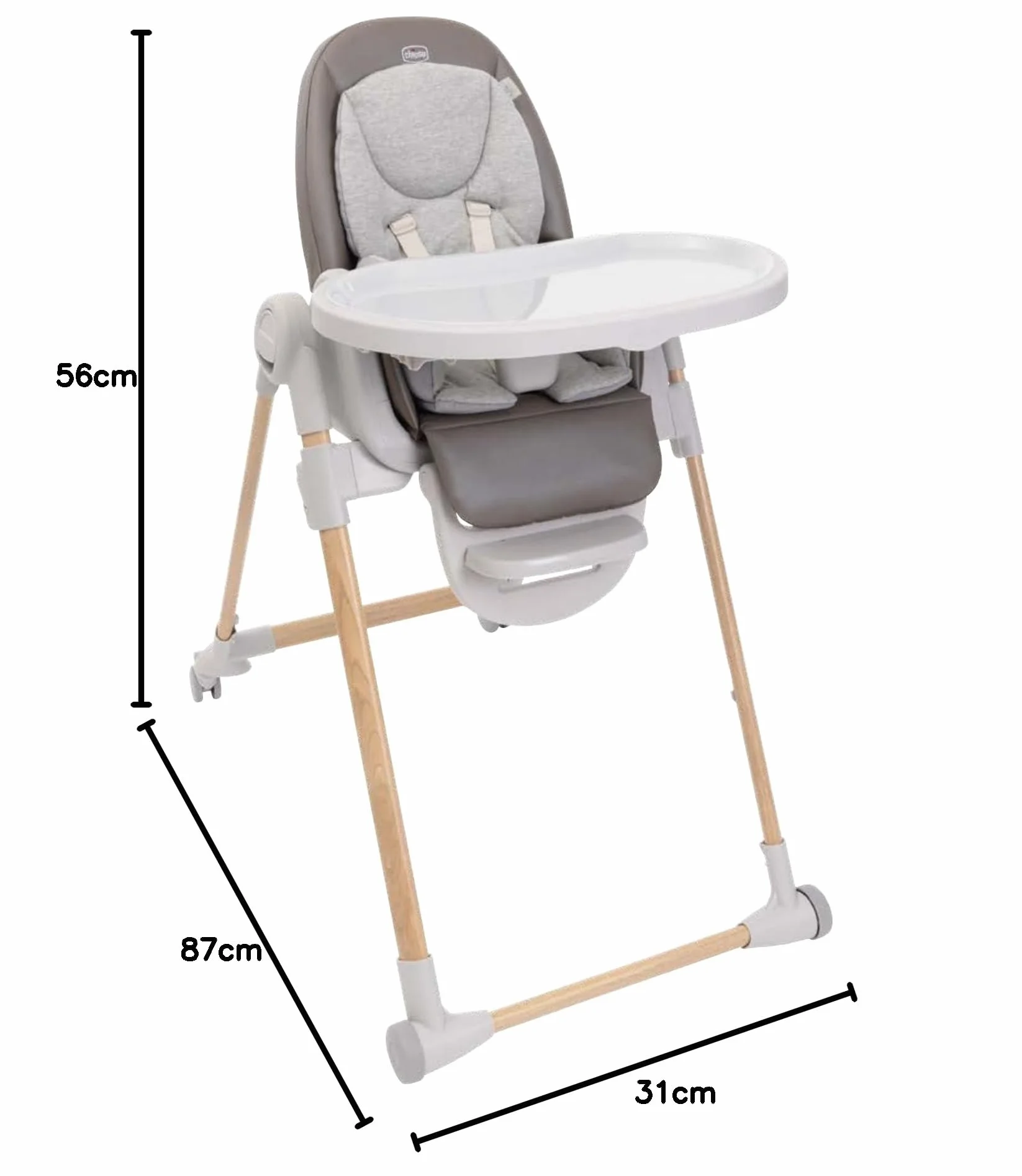 Chicco Polly Armonia Seggiolone Evolutivo Pappa Bambini 0-40 kg Sedia Evolutiva Reclinabile Altezza Poggiapiedi Regolabili 4 Ruote Compatto Marrone