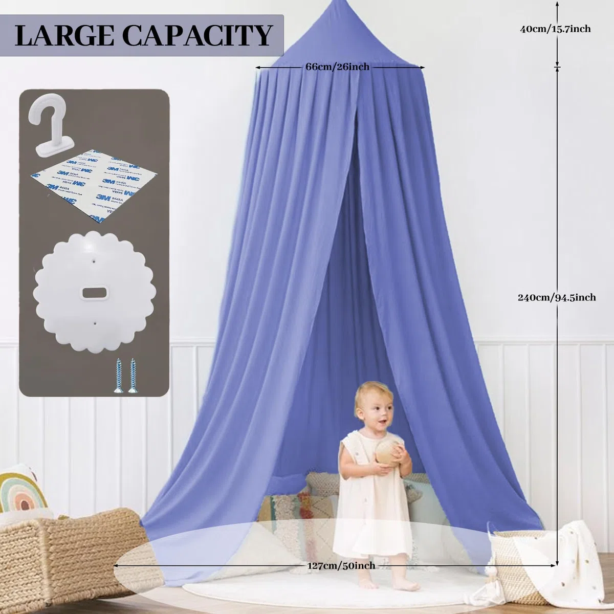 Ginkago Baldacchino per Letto Bambina Tenda a Baldacchino Baldacchino Zanzariera per Bambini Camera da Letto Decorazione (Blu royal)