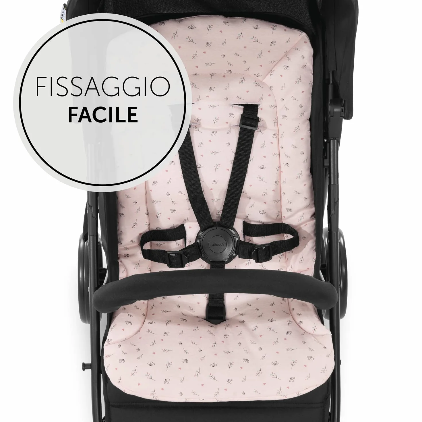 hauck Copriseduta Passeggino e Rimorchio Bici Universale, Fiori Rosa - Protezione Seduta Imbottita, Rivestimento in Cotone, Compatibile con Cintura 5 Punti