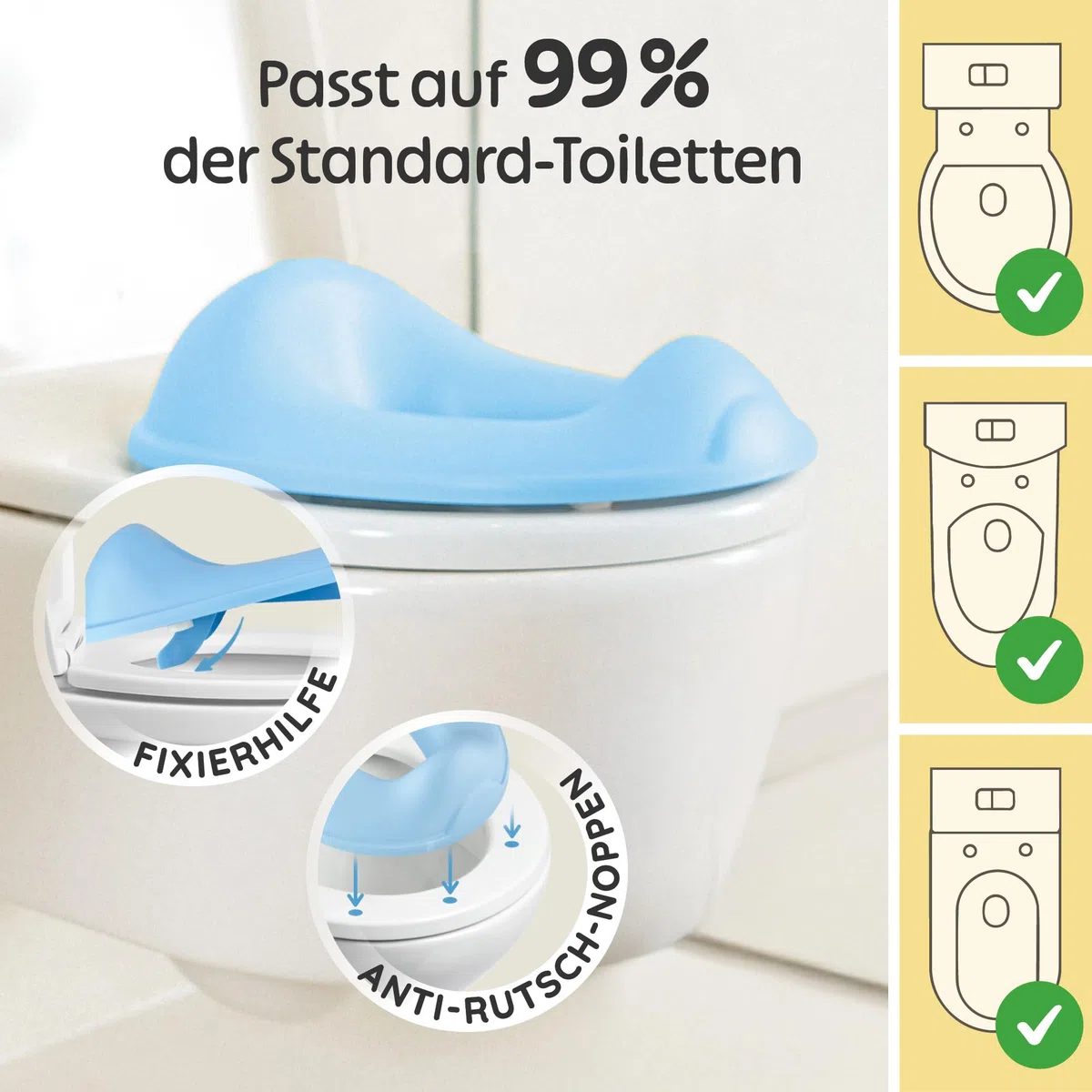 Merle Toys Vasino 3 in 1 per bambini, WC testato TÜV, senza BPA, per bambini a partire da 1 anno, WC per bambini + sgabello, Easy Cleaning, blu/giallo