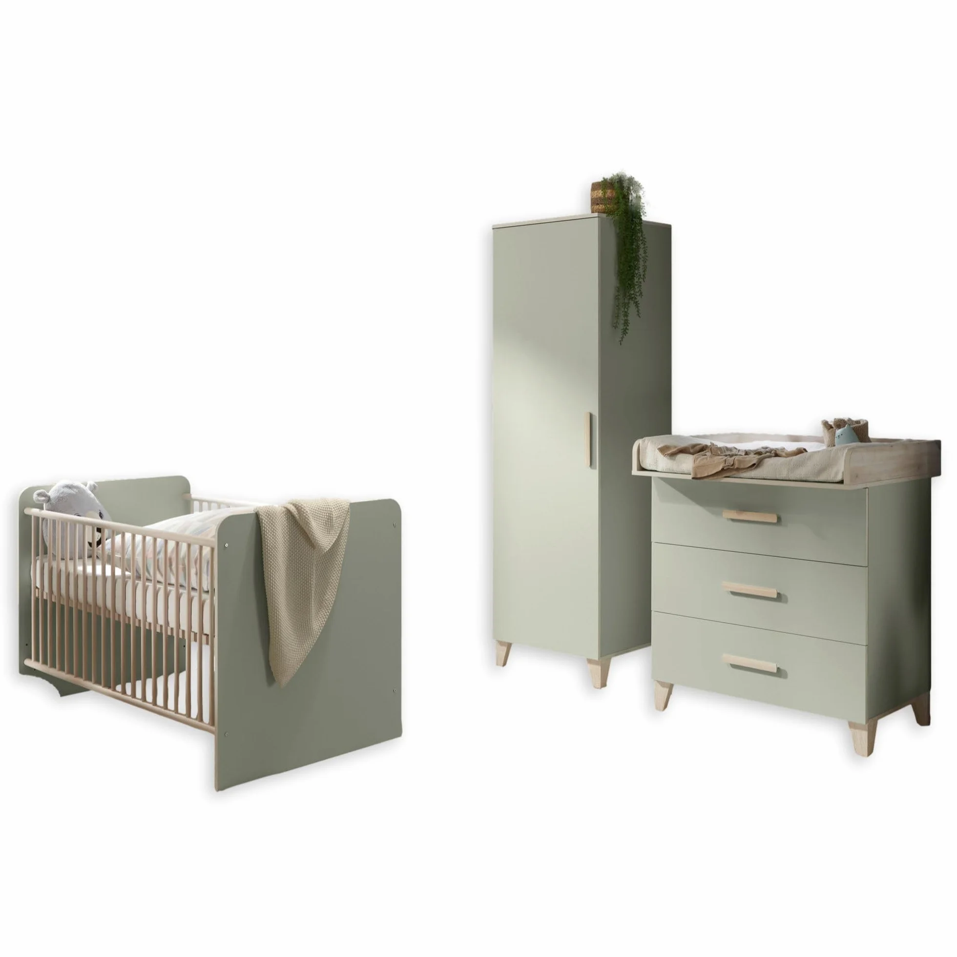 PRIZZI Completo per cameretta dei Bambini 3 Pezzi Fasciatoio Legno Verde Pastello/Aurum