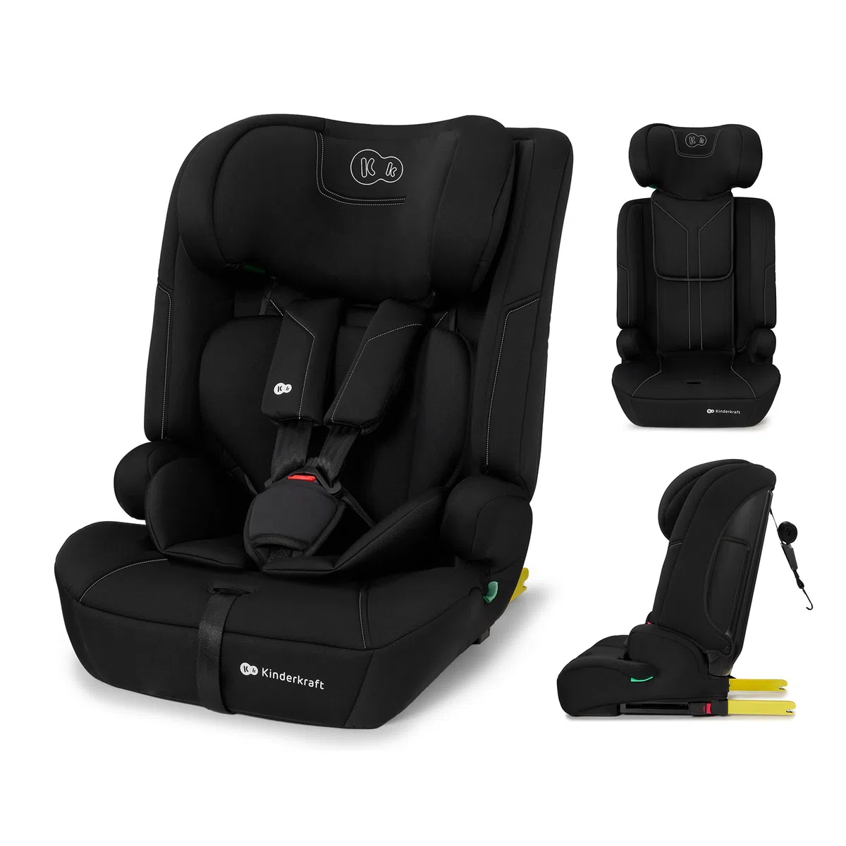 Kinderkraft SAFETY FIX 3 PRO I-SIZE 76-150 cm Seggiolino Auto 9-36 kg isofix, Alzatina auto bimbi, Poggiatesta regolazione, Cinture di sicurezza, extra TOP TETHER, Facile da pulire, Nero