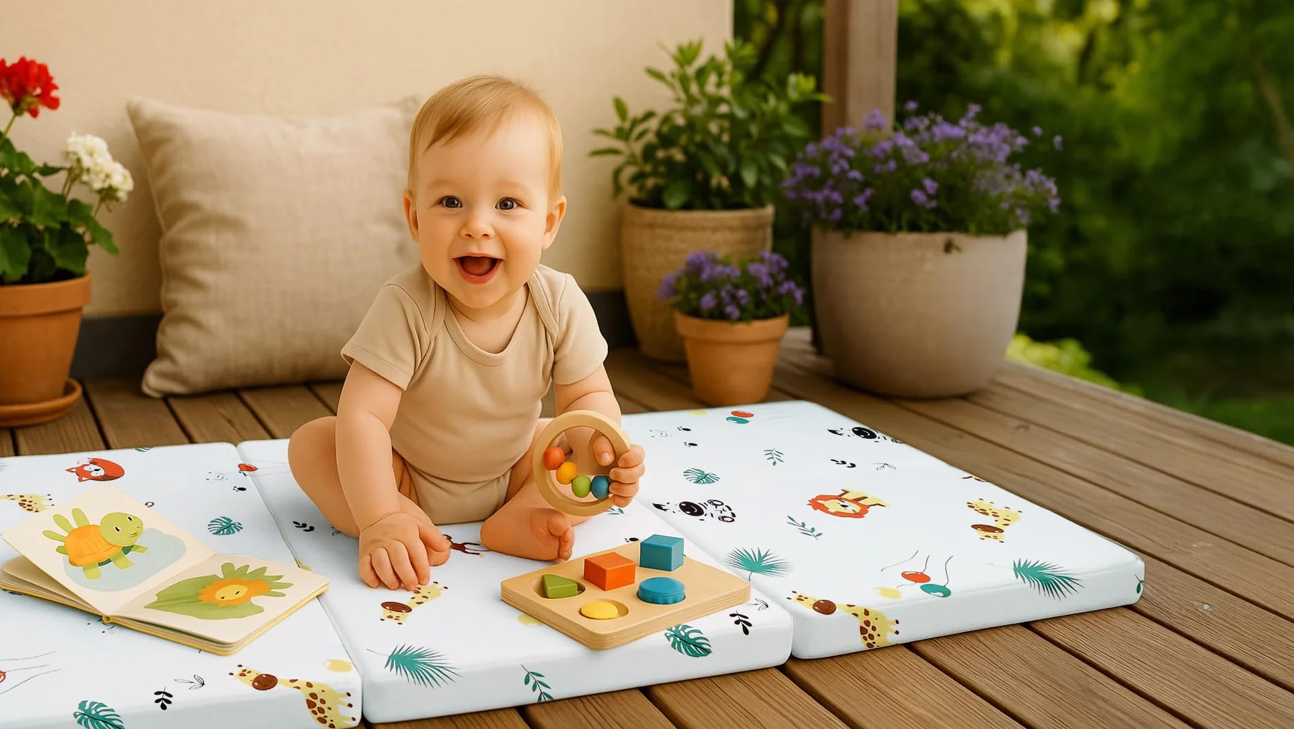 Totsy Baby Materasso lettino pieghevole neonato 60x120 cm - materassi per culla e divano letto o materassino da campeggio in schiuma traspirante con fodera lavabile 60 x 120 cm Safari