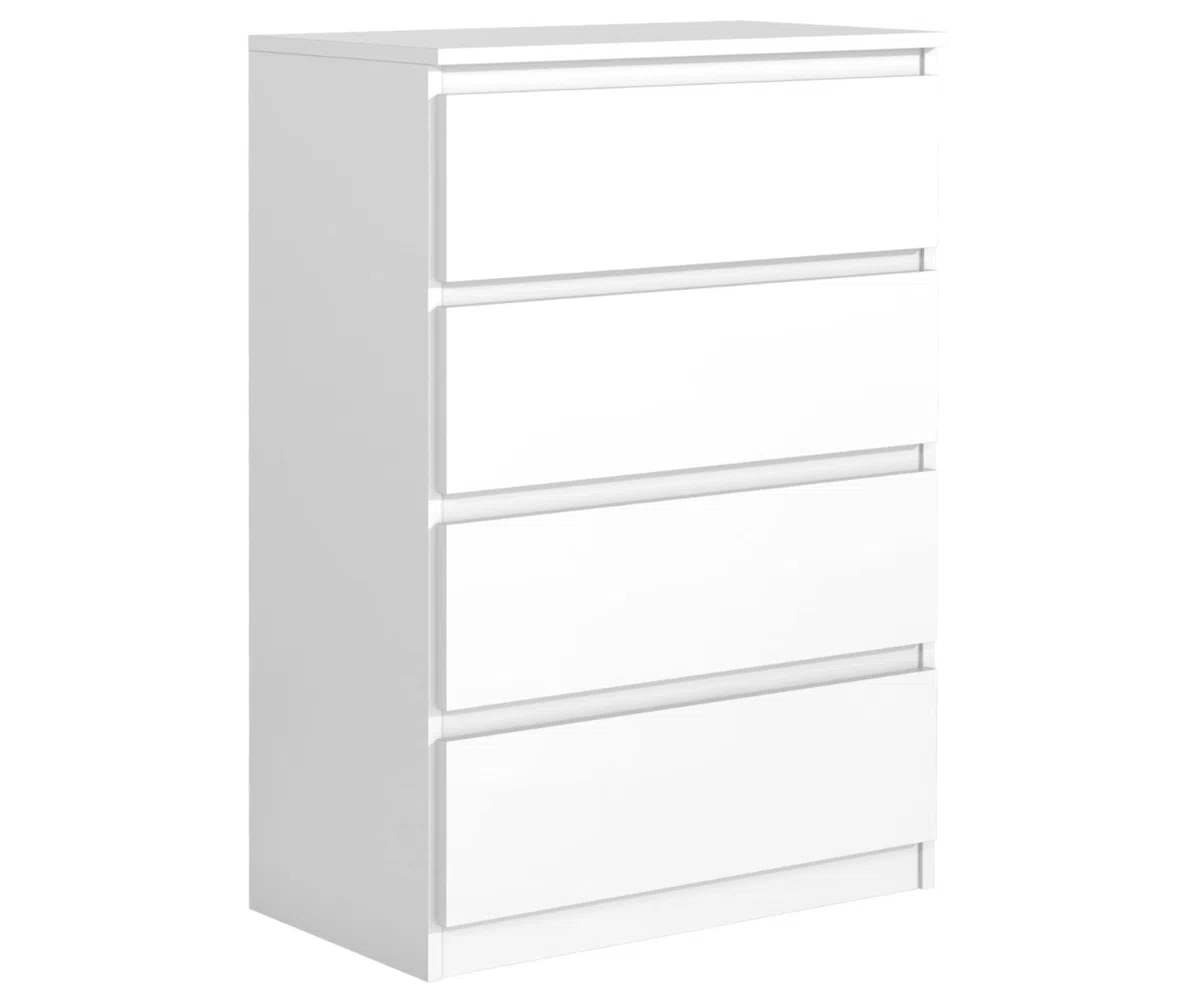 3E 3xE living.com Elegante e spaziosa cassettiera Demii 4 cassetti 102cm, colore bianco, perfetta per il soggiorno, l'ufficio, la camera da letto, dimensioni: 70 x 39 x 101 cm