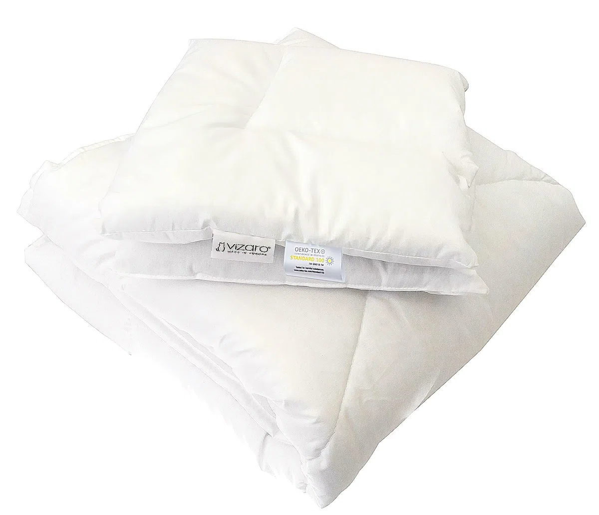 Vizaro - Piumino e Cuscino 300g - 9,5Tog - Mis. 100x135cm - 100% Cotone - Lettino 70x140 cm - Inverno- Anti-allergico, Anti-acaro, Anti-muffa - OekoTex
