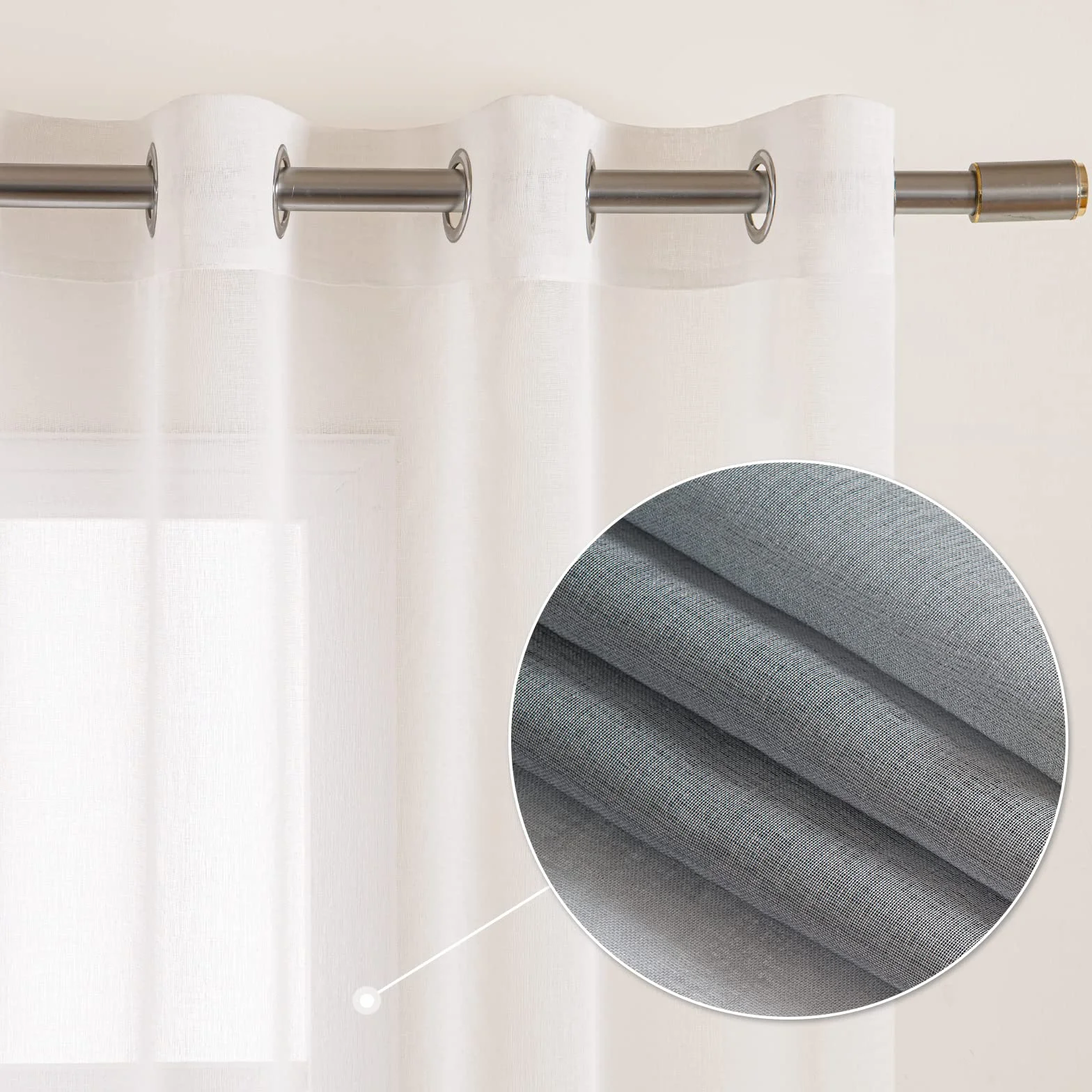 Tende Voile Trasparenti Occhielli Sfumato 140x245 cm Grigio 2 Pannelli