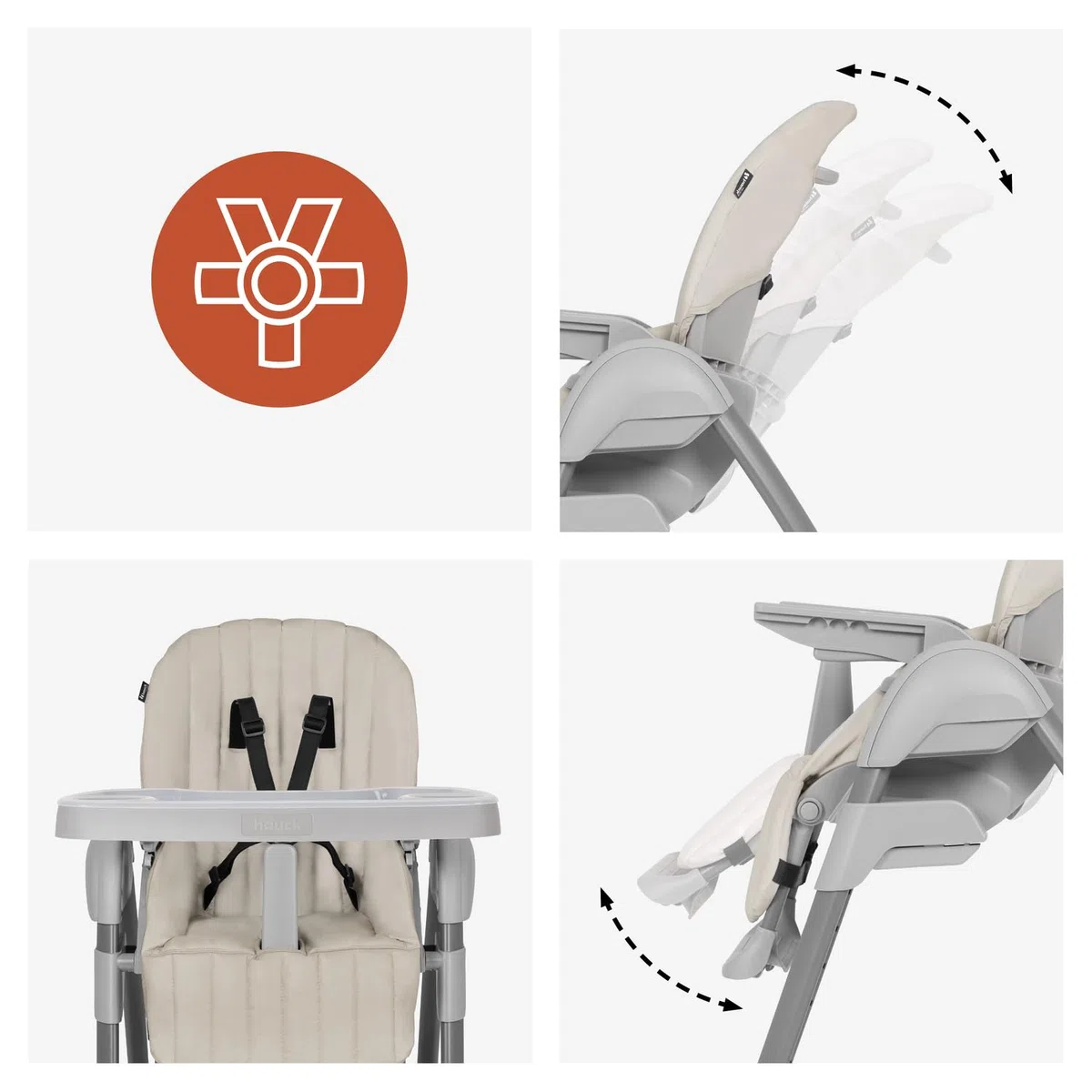 hauck Sit N Relax 3in1, Beige - Seggiolone Pappa Evolutivo da 0 Mesi a 15 kg con Sdraietta con Arco Giochi e Seduta con Vassoio Regolabili in Altezza, Ruote, Pieghevole, Cesto Portaoggetti