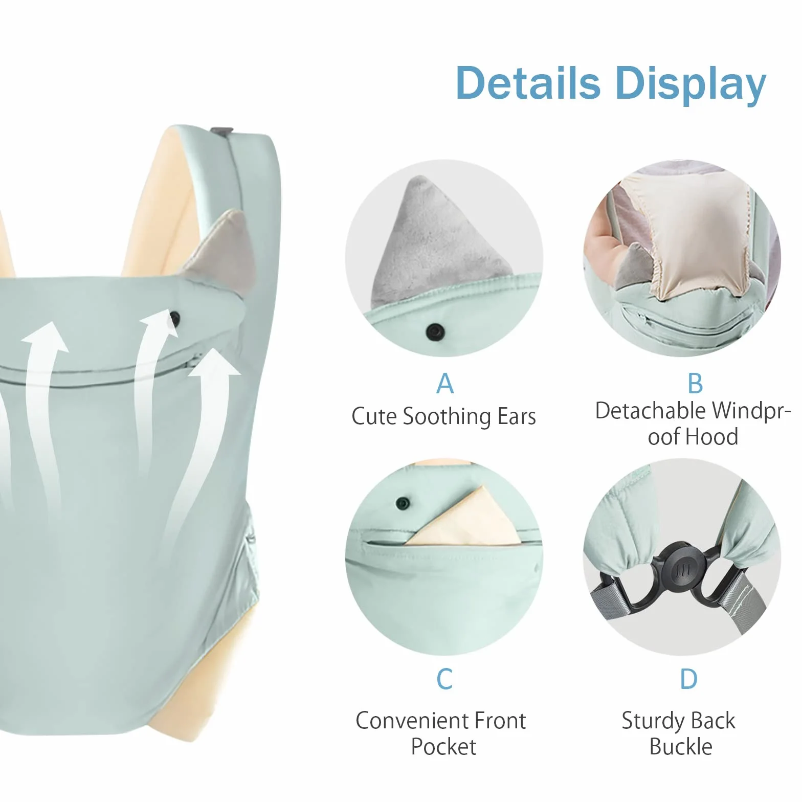 SONARIN 4-in-1 Marsupio Neonati Leggero,Morbido Cotone Portantina Bebè Traspirante Porta Bambino Ergonomico,Regolabile per Neonati e Bambini 0-36 Mesi,Tutte le Posizioni(Grigio)