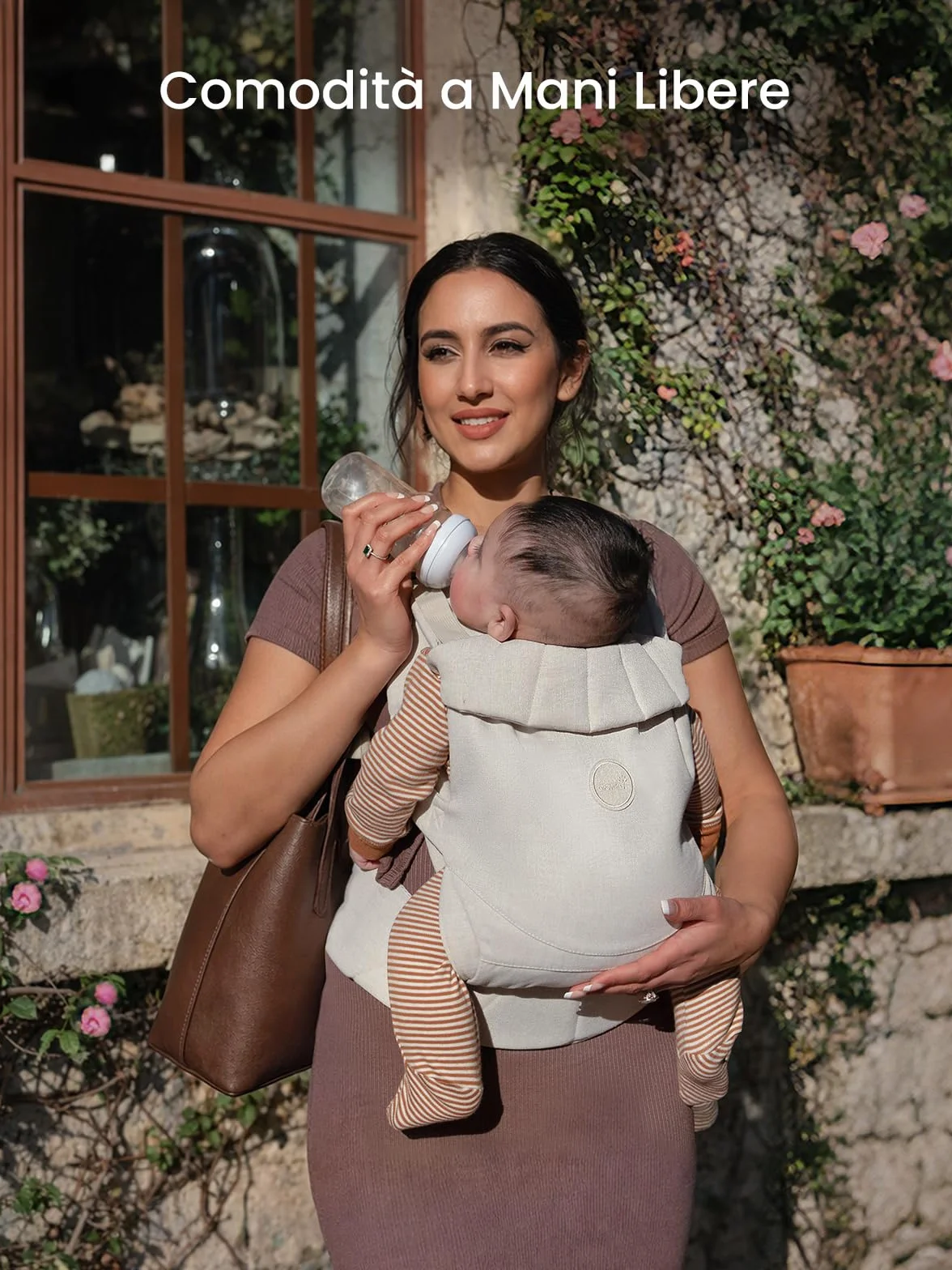 Grownsy Marsupio Neonato Ergonomico(3–20 kg, 3–24 mesi), Fibbia a Sgancio Rapido a un Tocco, Facile da Indossare, Poggiatesta, Leggero, Confortevole e Regolabile(Bianco crema)