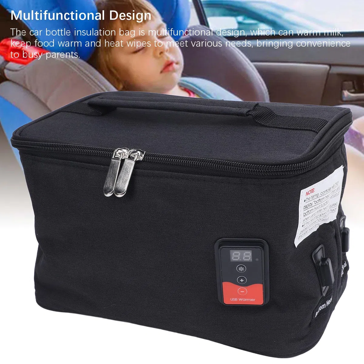Fabater Borsa Scaldavivande USB Multifunzionale, Temperatura Regolabile, Borsa Isolante da Viaggio in Auto, Tessuto Oxford