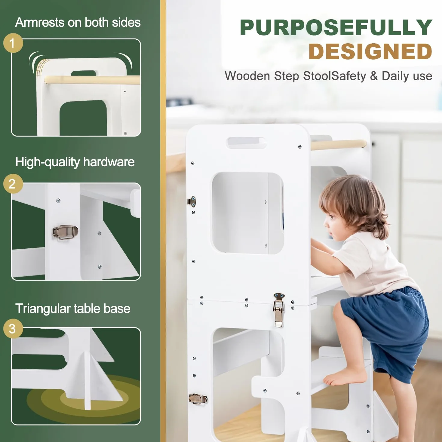 Labebe Torre Montessoriana Pieghevole 3-in-1 Apprendimento con Tavolo da Disegno Legno per Bambini 18+ Mesi Bianco