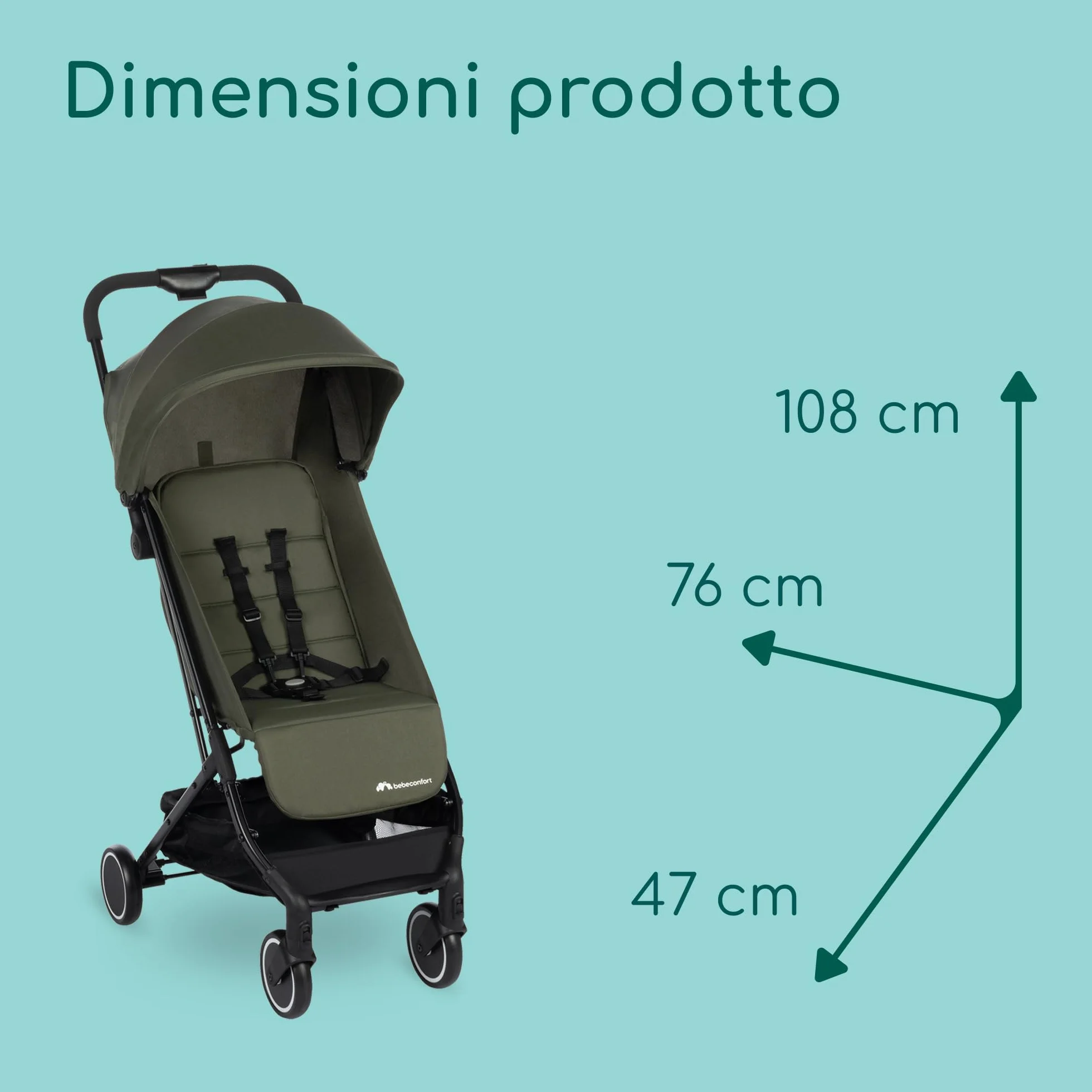 Bebeconfort Soko Passeggino leggero 5,6 kg, kompaktowy, składany, 0-3,5 lat, 0-15 kg, zielony mineralny