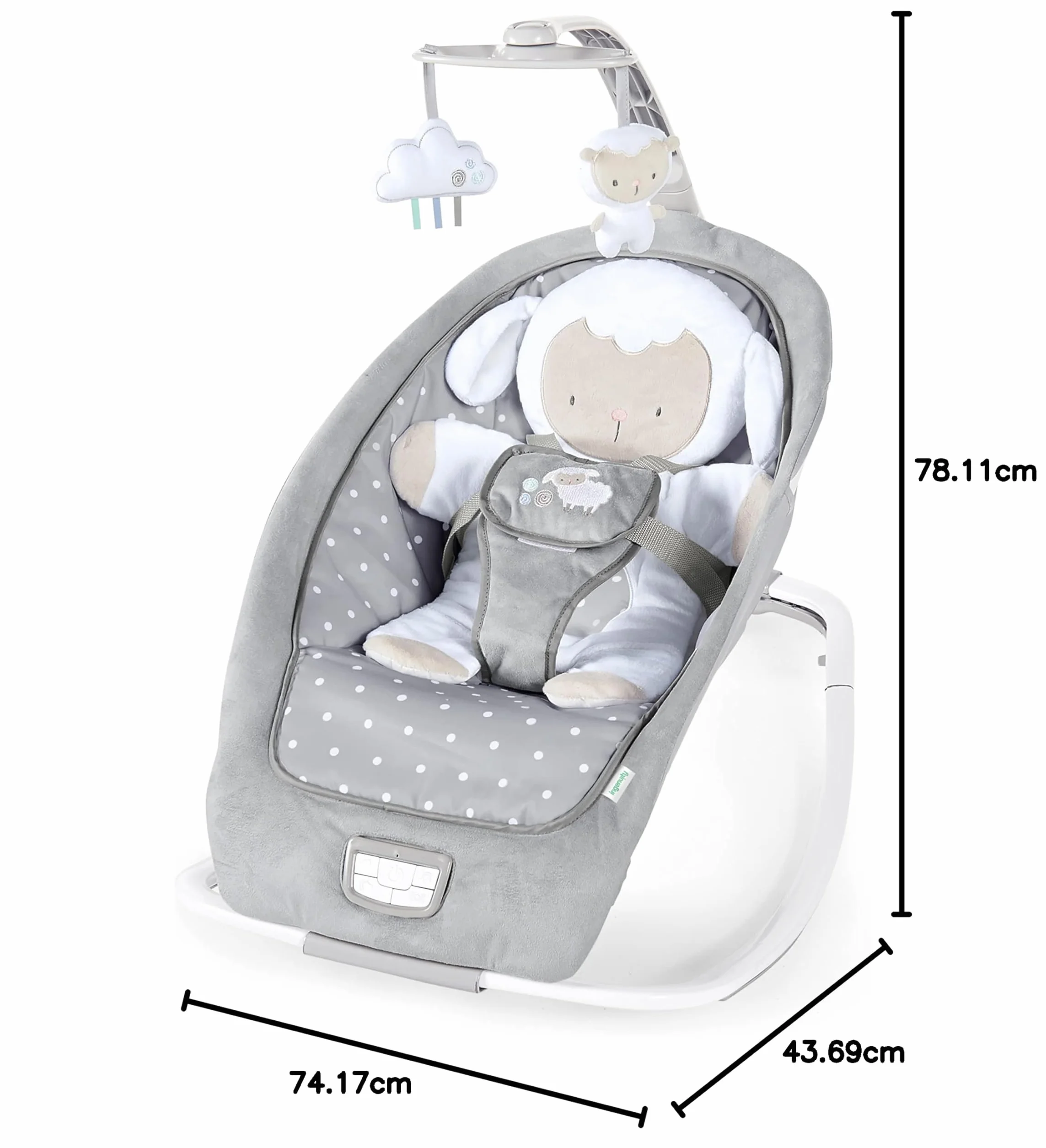 Ingenuity Altalena e Sdraietta 2 in 1 Leggera da Neonato a Bambino - Tappetino Pancino, Vibrazioni e Suoni, 0-30 Mesi Fino a 18 kg (Cuddle Lamb)